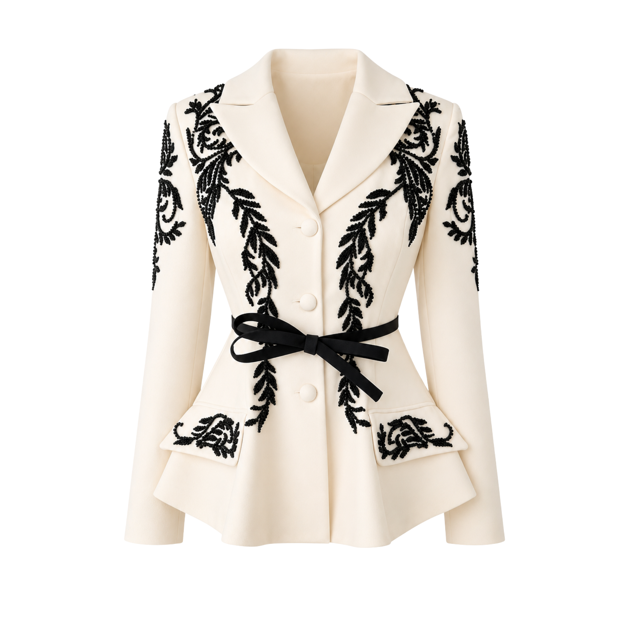 BELT DETAIL EMBROIDERED SHOULDERS SET ECRU