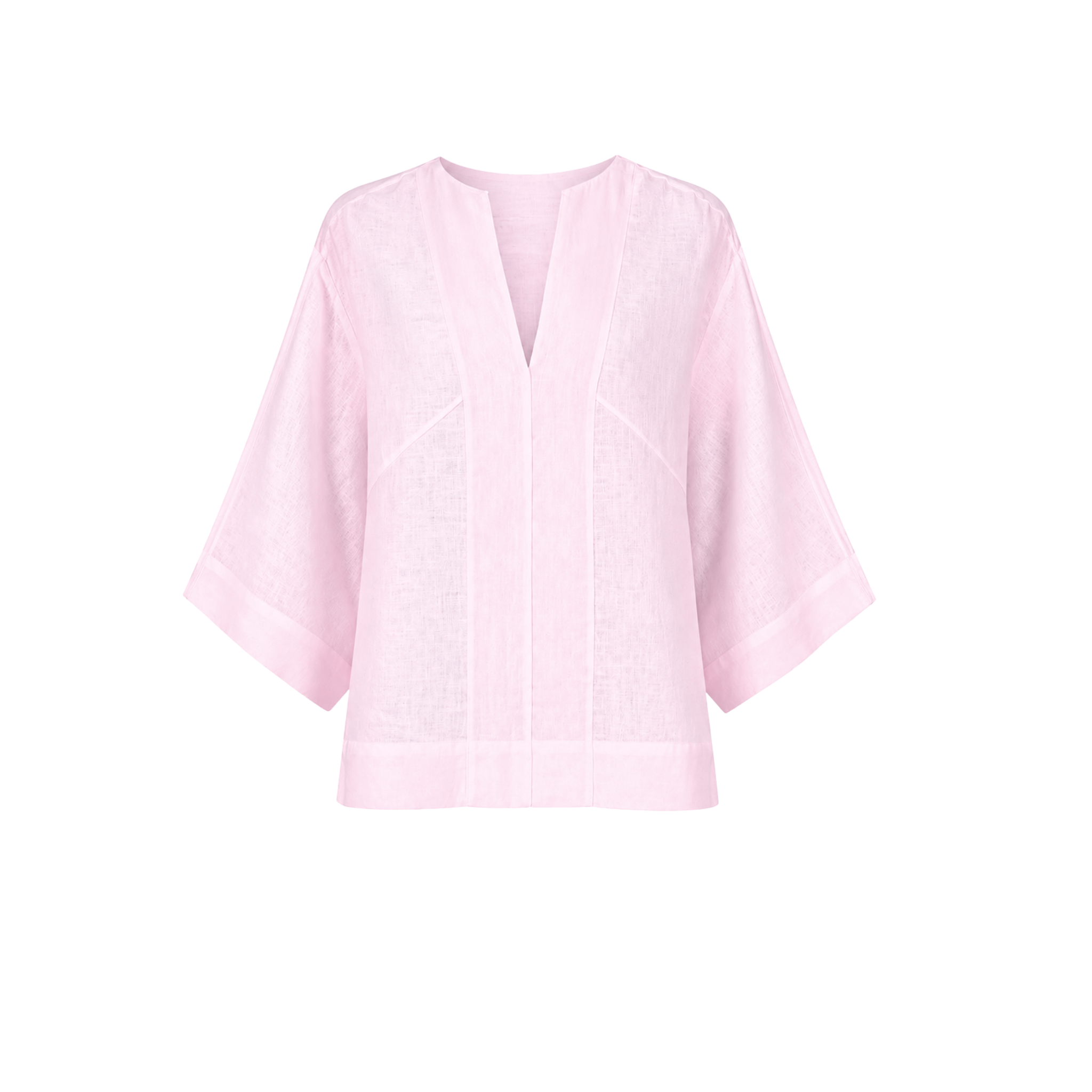 V YAKA OVERSİZE KETEN BLUZ PEMBE