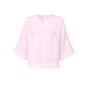 V YAKA OVERSİZE KETEN BLUZ PEMBE