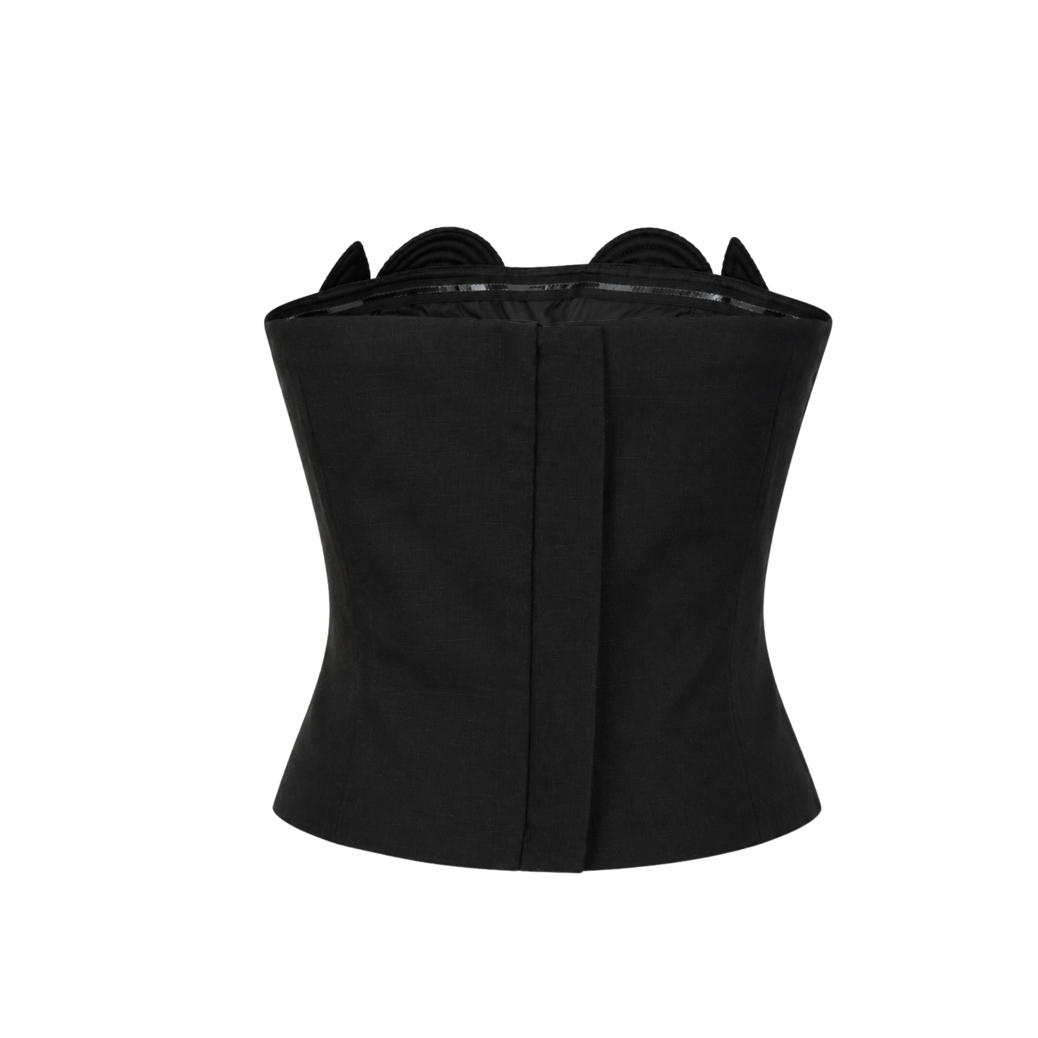 FLORAL EMBROIDERY DETAIL 100% LINEN BUSTIER BLACK