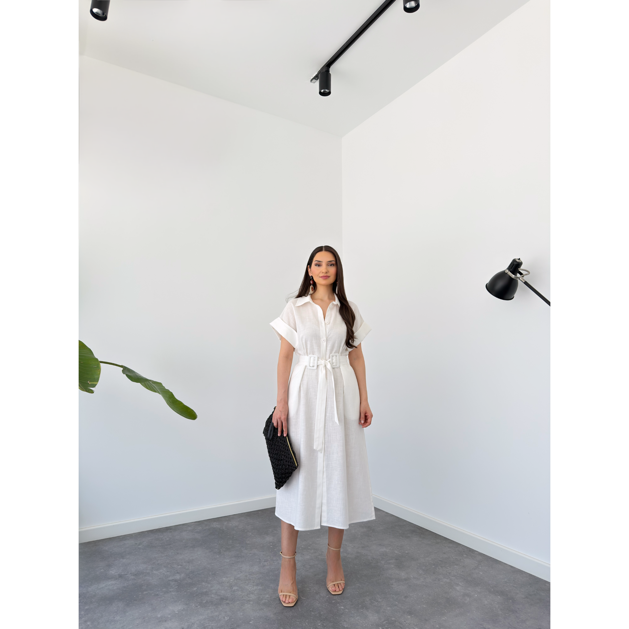 DORA BELT DETAIL DRESS WHITE