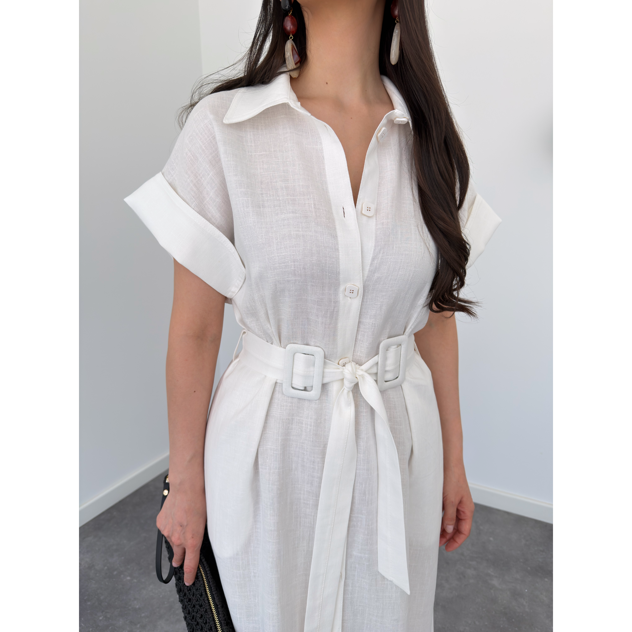 DORA BELT DETAIL DRESS WHITE