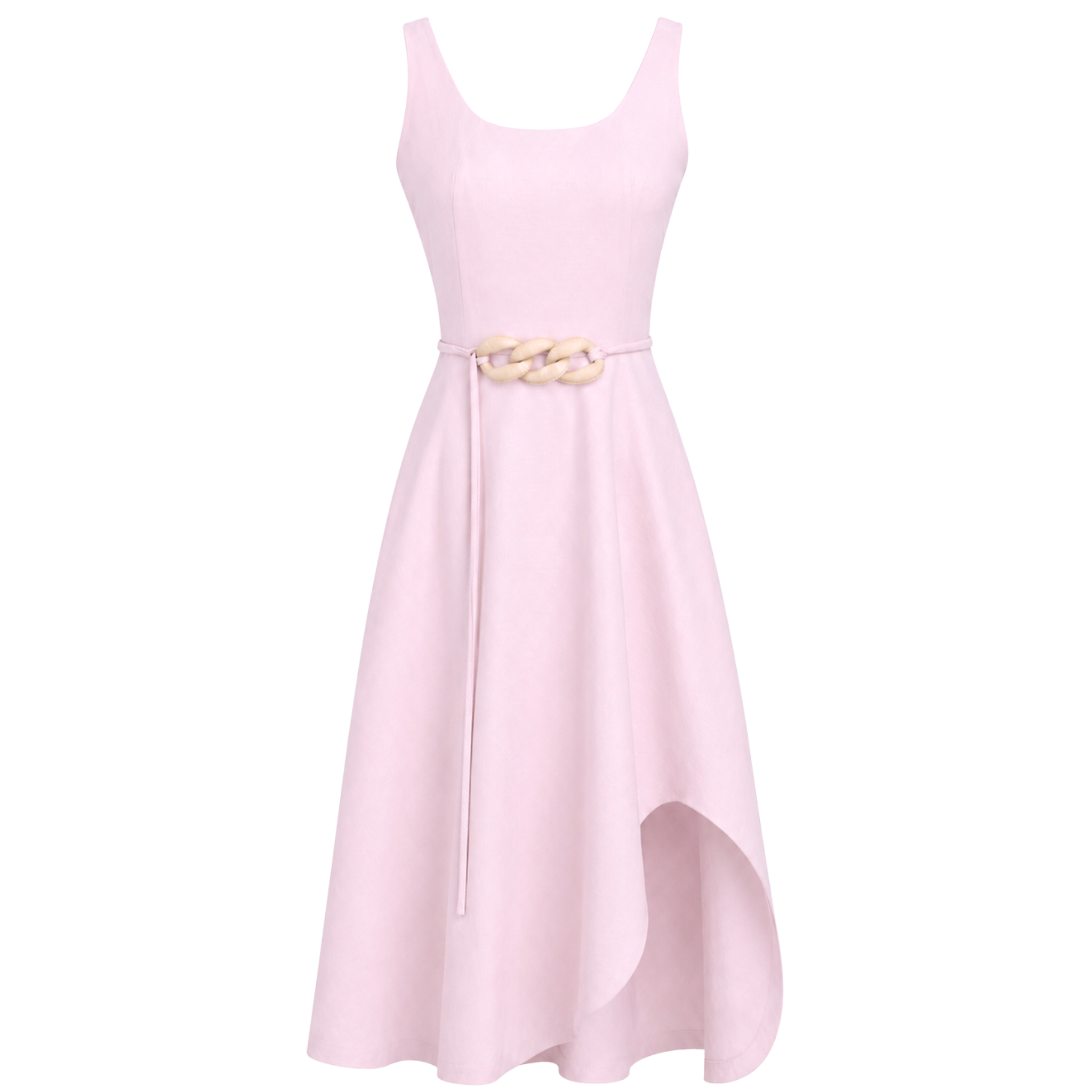 BELT DETAIL CHUNKY STRAPPY 100% LINEN DRESS PINK