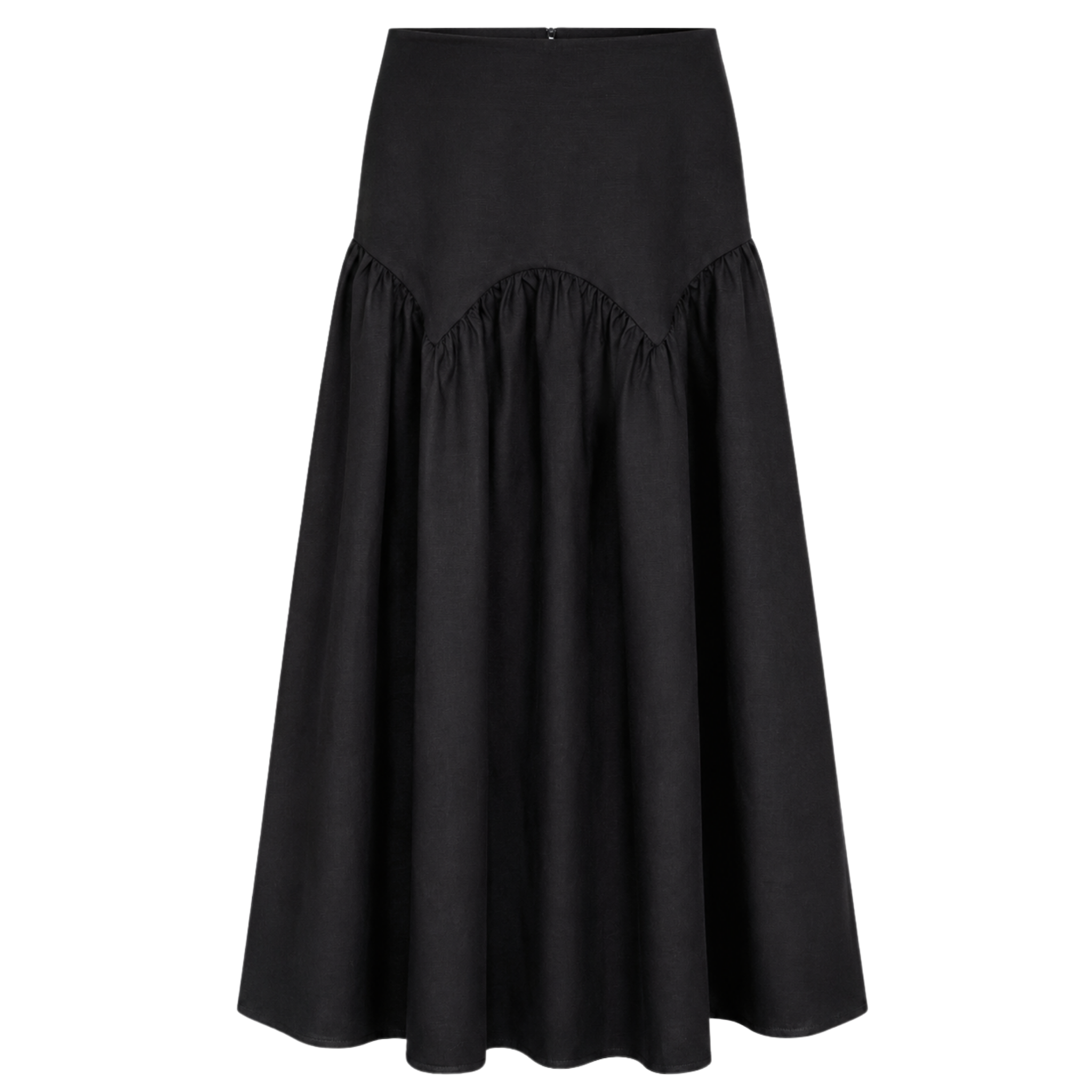 WAIST DETAIL 100% LINEN MAXI LENGTH SKIRT BLACK