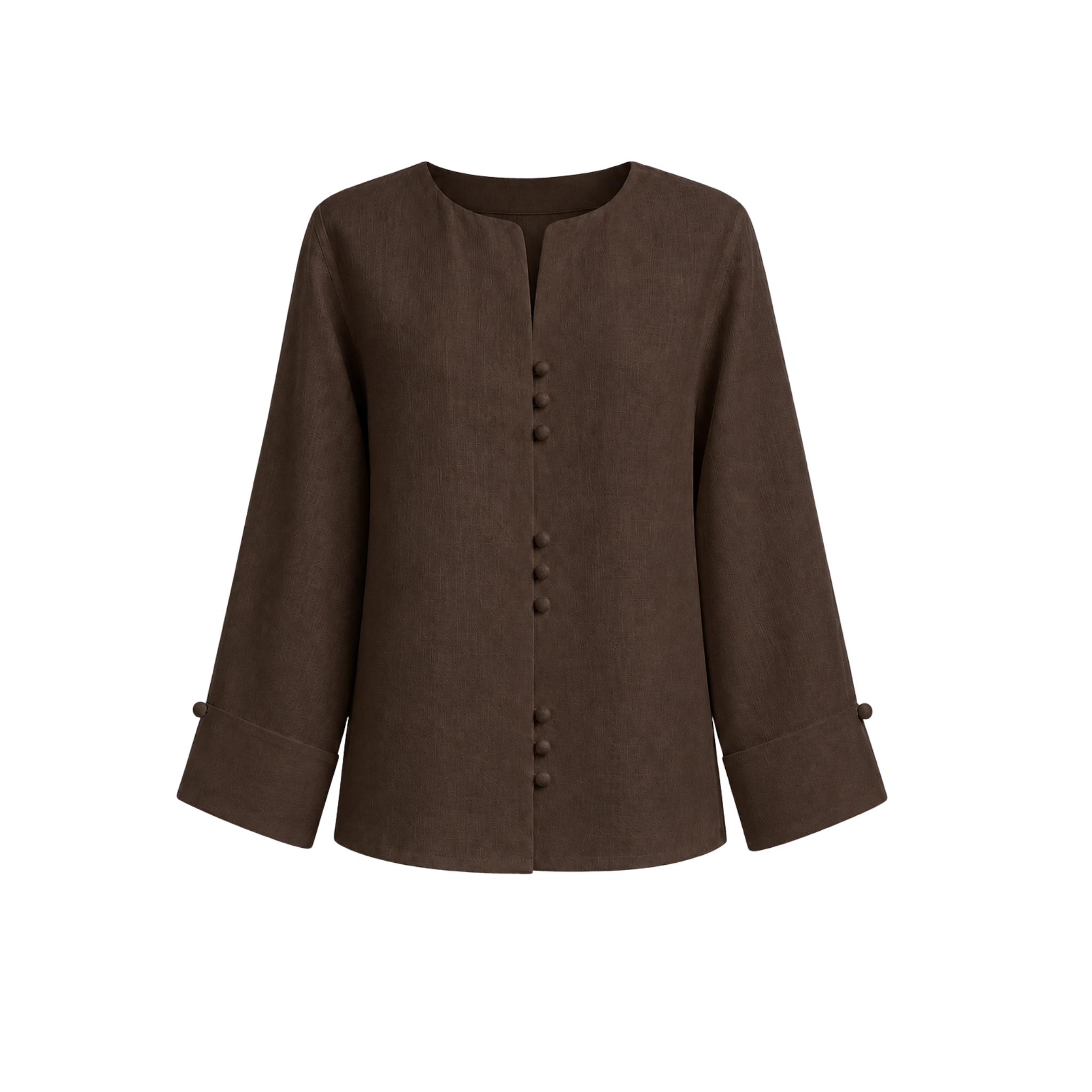BUTTON DETAIL 100% LINEN SET BROWN