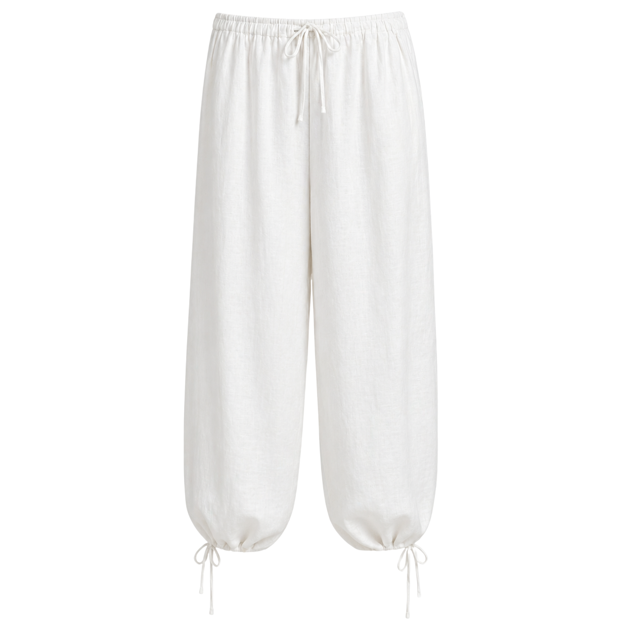 LEG DETAIL 100% LINEN TROUSERS WHITE
