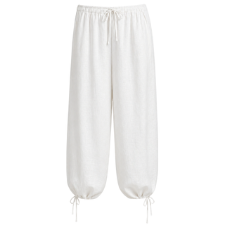 PAÇA DETAY %100 KETEN PANTOLON BEYAZ