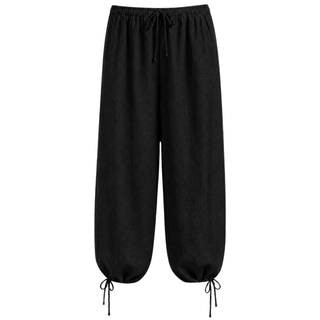 PAÇA DETAY %100 KETEN PANTOLON SİYAH