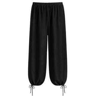 PAÇA DETAY %100 KETEN PANTOLON SİYAH