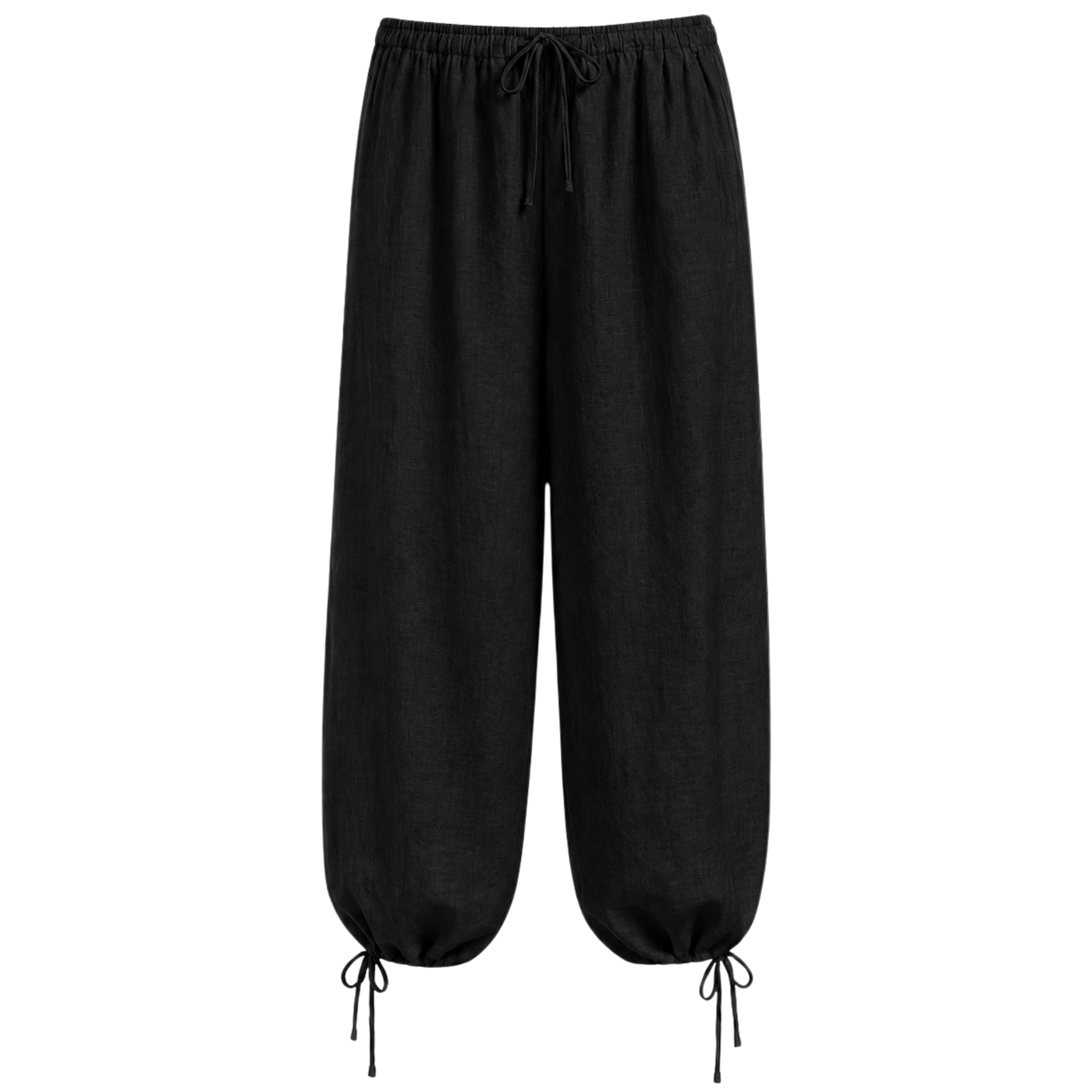 LEG DETAIL 100% LINEN TROUSERS BLACK