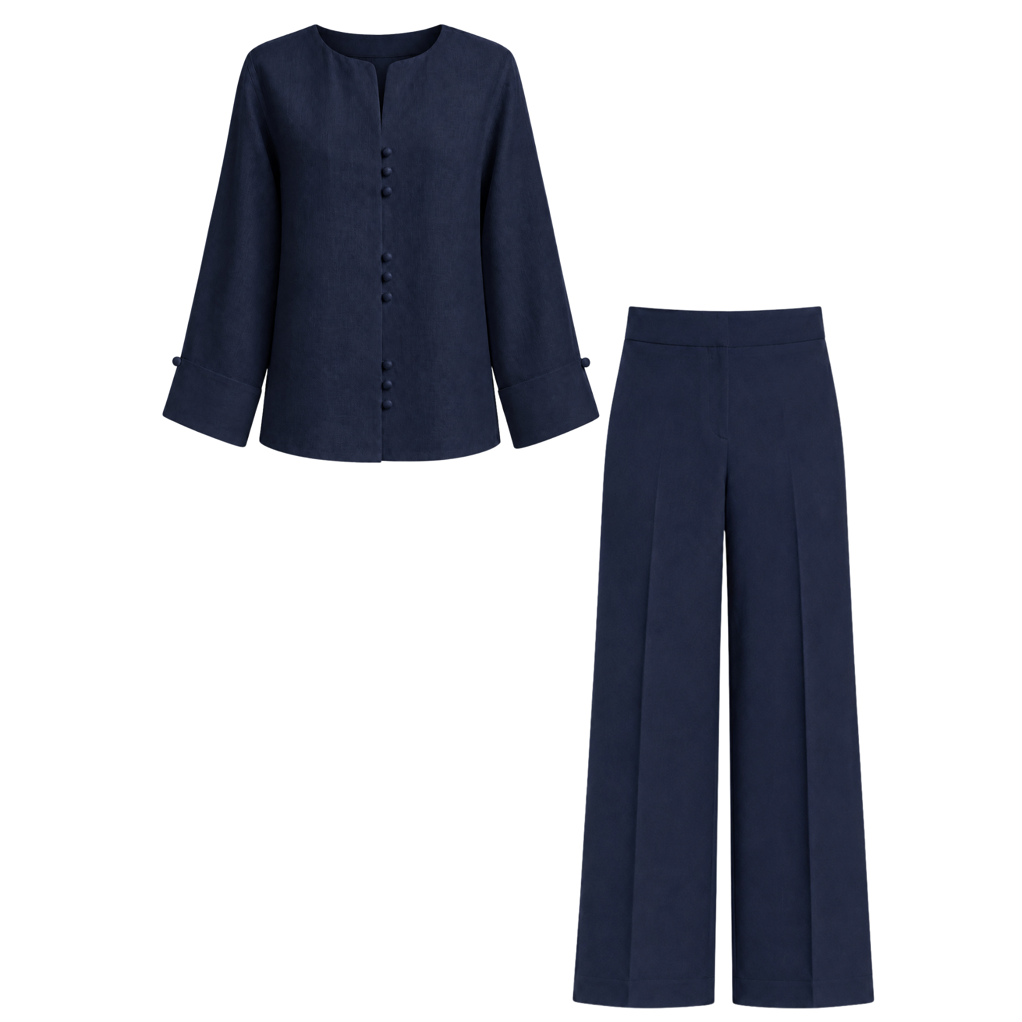 BUTTON DETAIL 100% LINEN SET NAVY