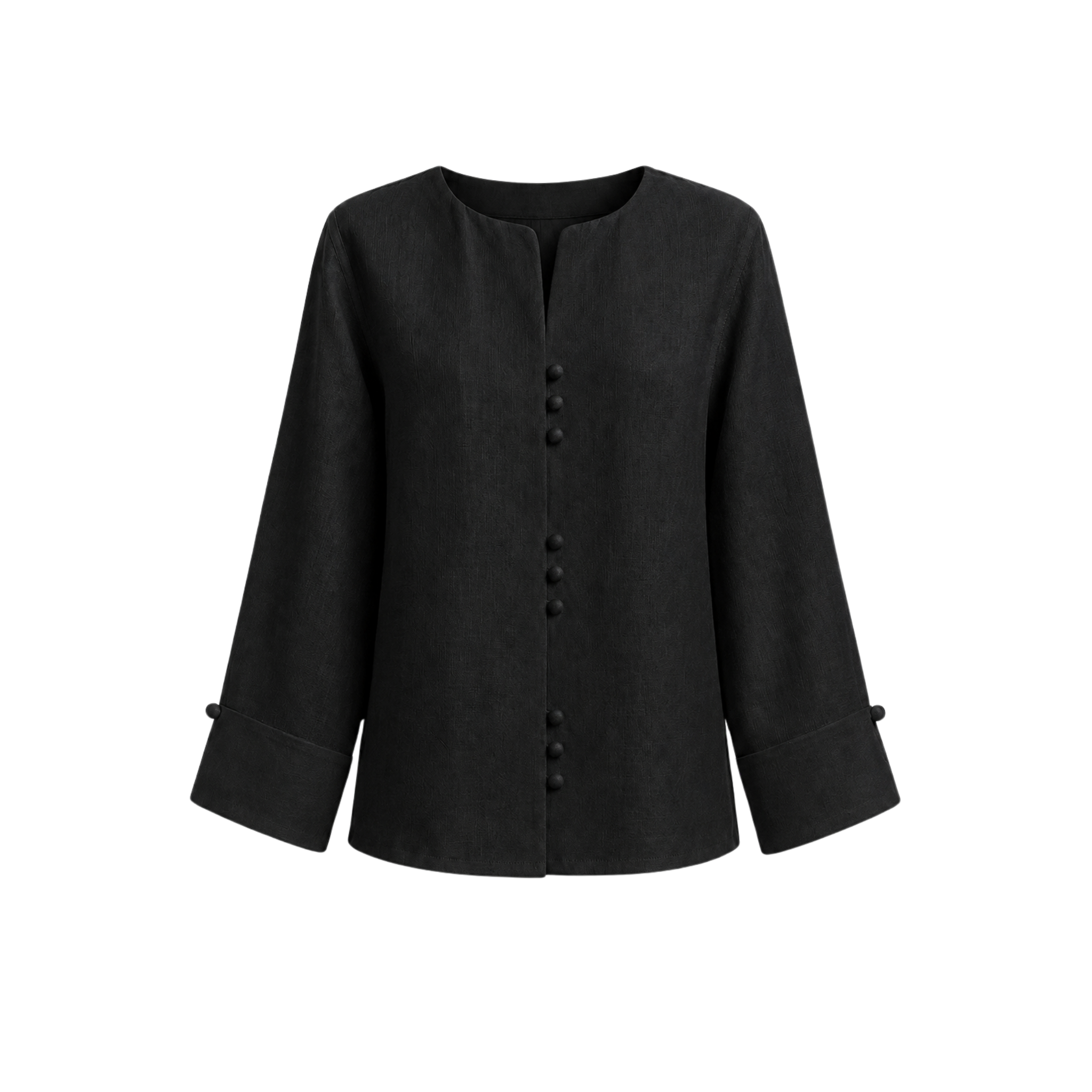 BUTTON DETAIL 100% LINEN SET BLACK