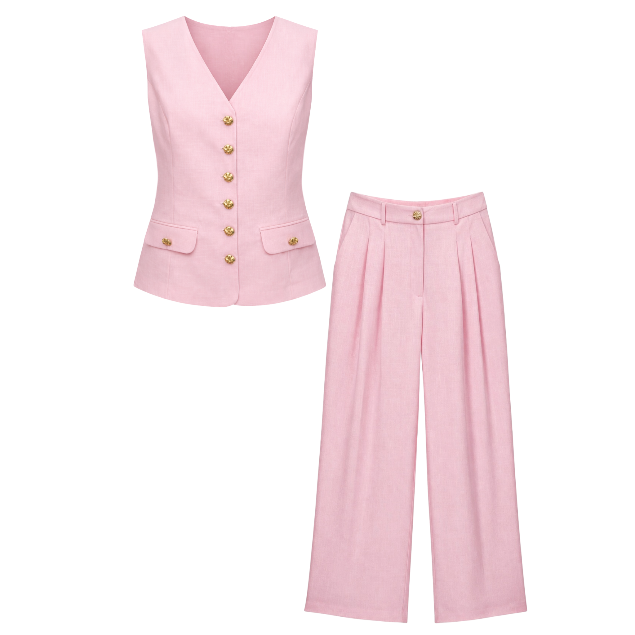 GOLD BUTTONS LINEN SET PINK
