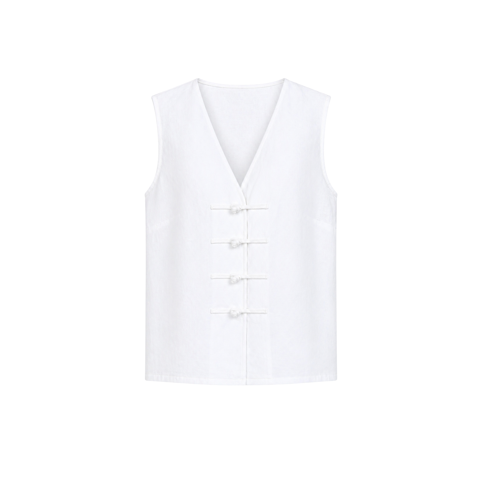 V-NECK KNOT DETAIL 100% LINEN VEST WHITE