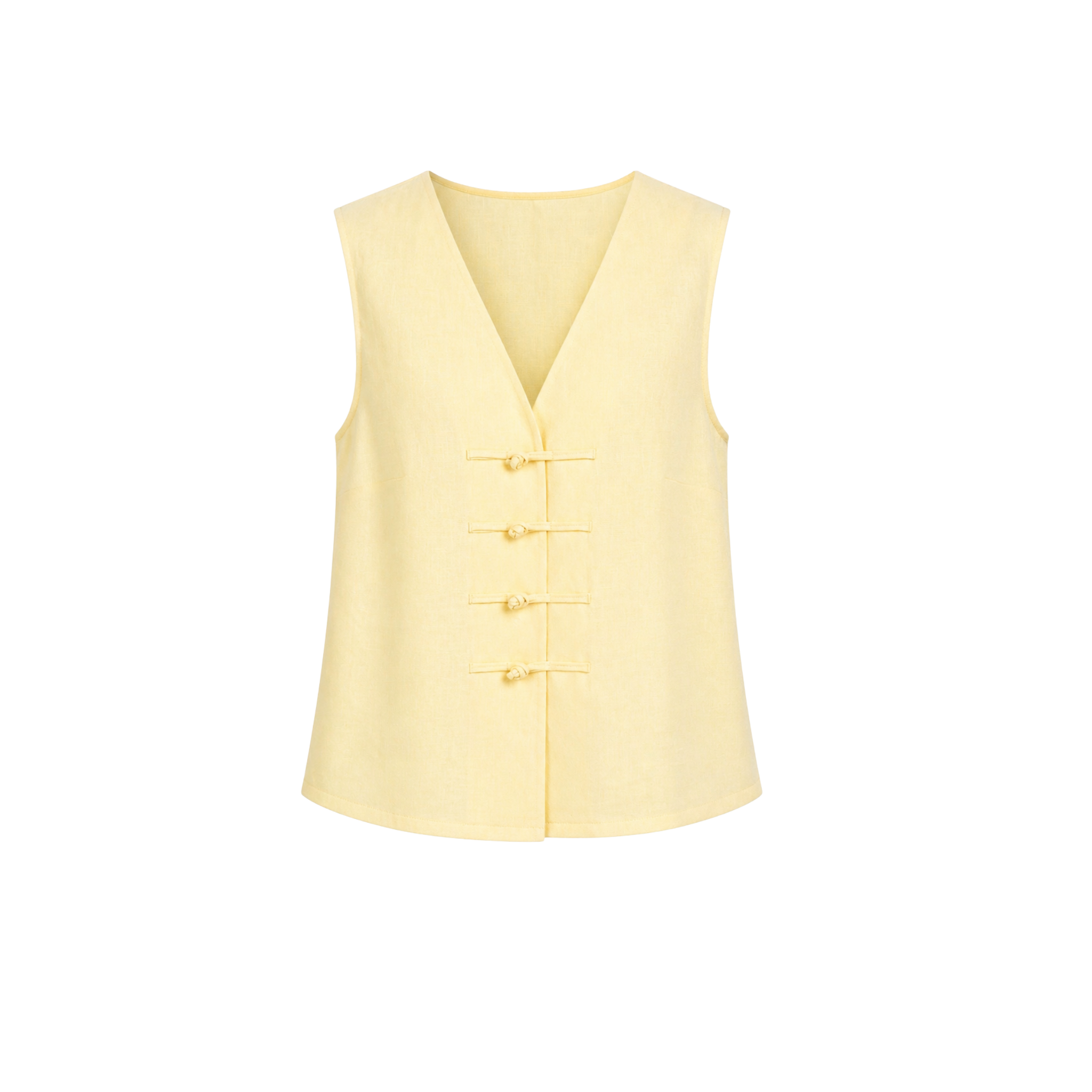 V-NECK KNOT DETAIL 100% LINEN VEST YELLOW