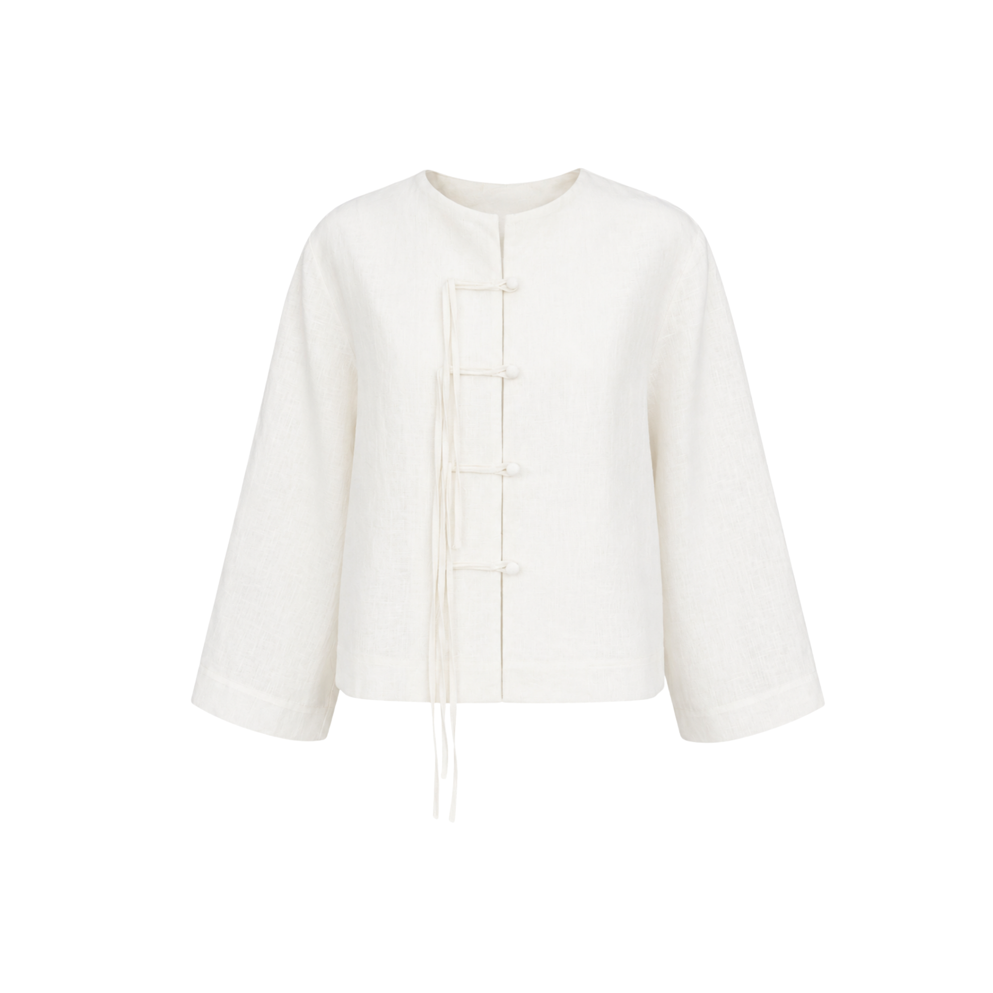 BUTTON DETAIL WIDE SLEEVE 100% LINEN JACKET ECRU