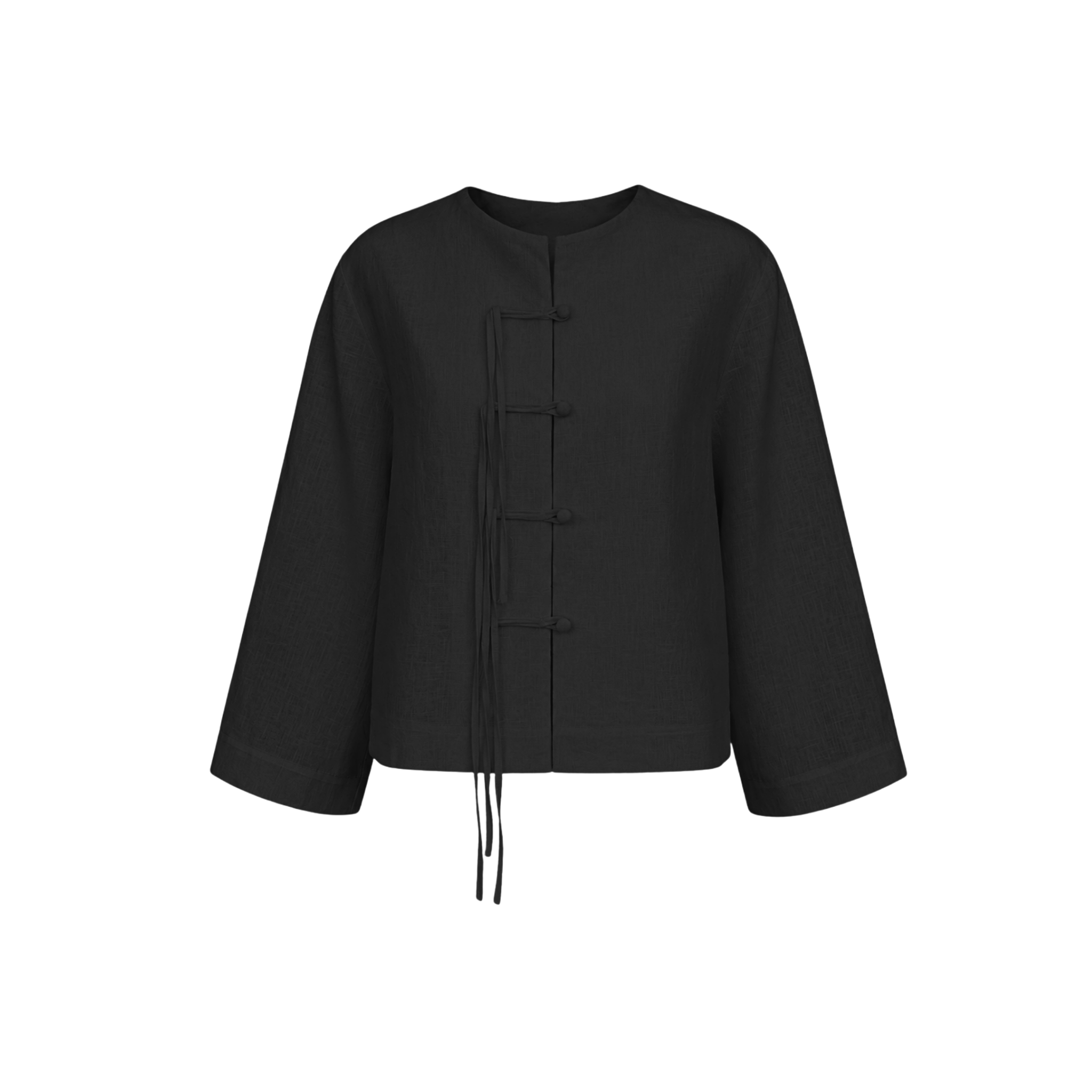 BUTTON DETAIL WIDE SLEEVE 100% LINEN JACKET BLACK