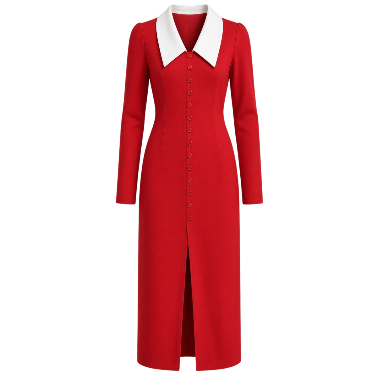 DETACHABLE COLLAR DETAIL PENCIL DRESS RED