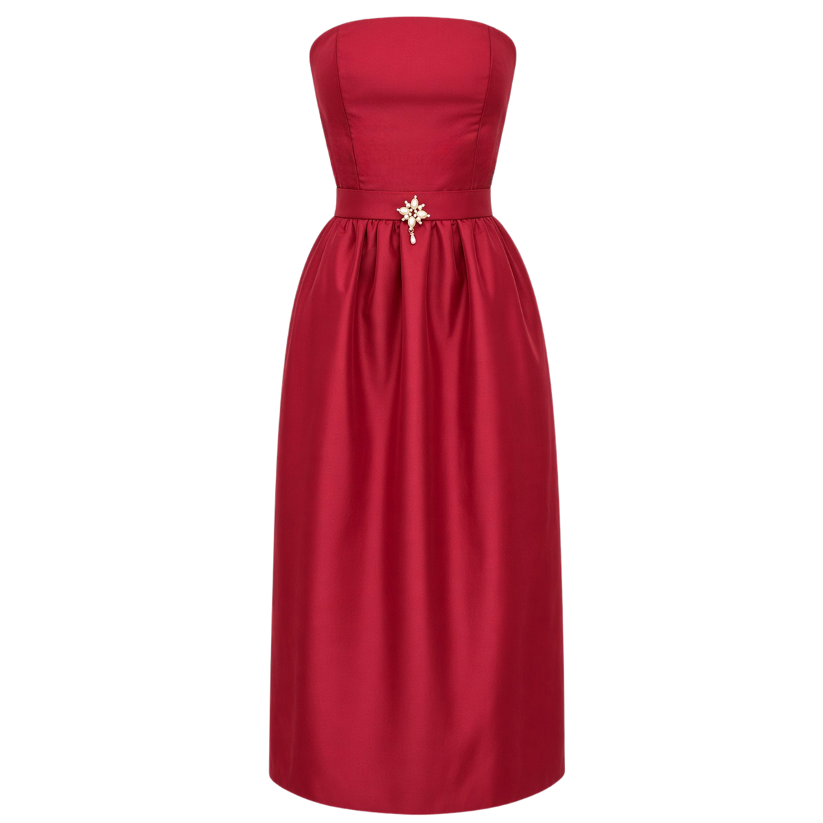 WAIST DETAIL STRAPLESS DRESS RED