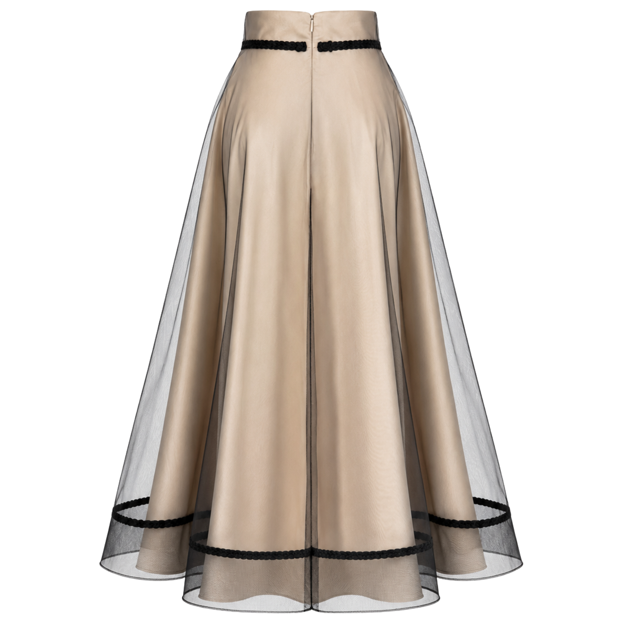 BLACK TULLE COVERED A-LINE STYLE SKIRT BEIGE