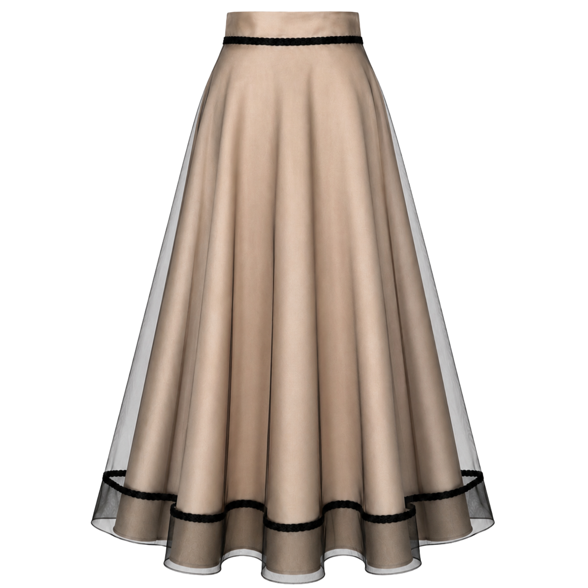 BLACK TULLE COVERED A-LINE STYLE SKIRT BEIGE
