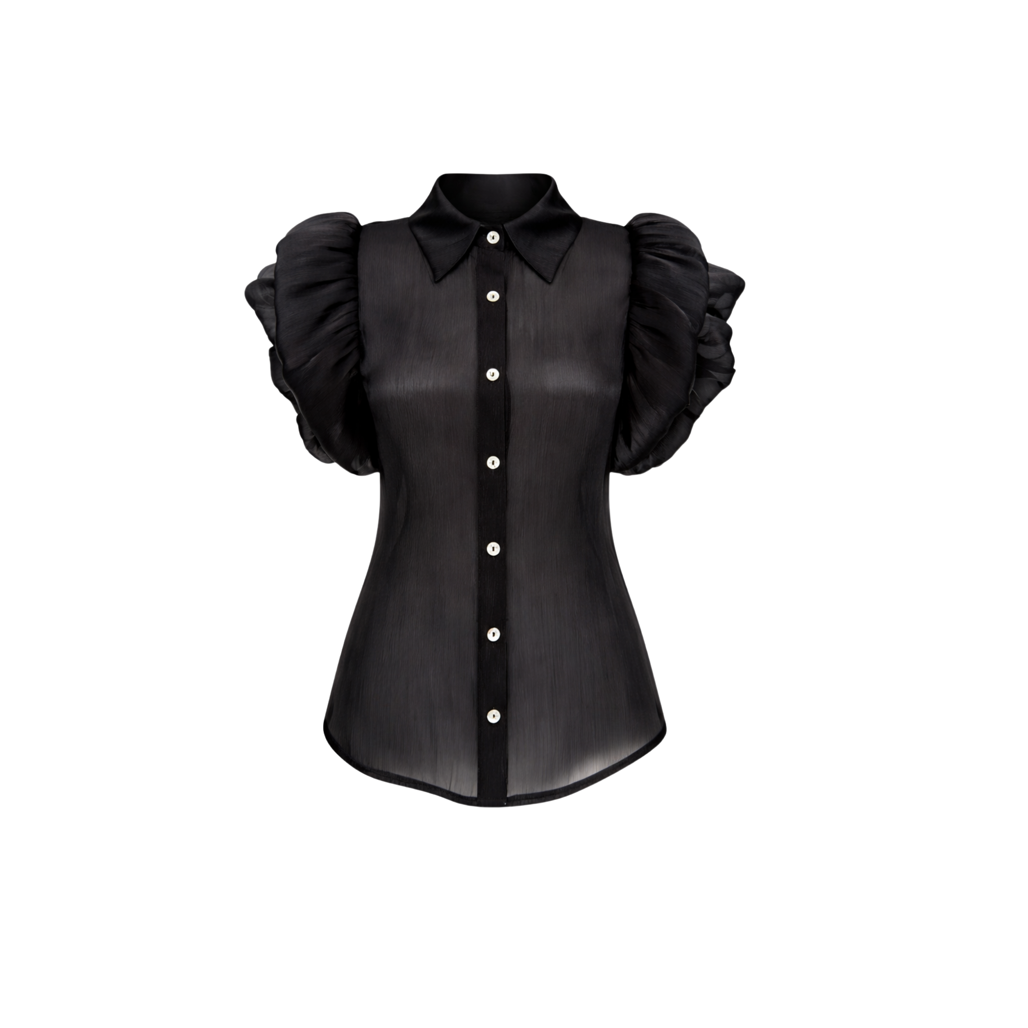 PUFF SLEEVE ORGANZA SHIRT BLACK