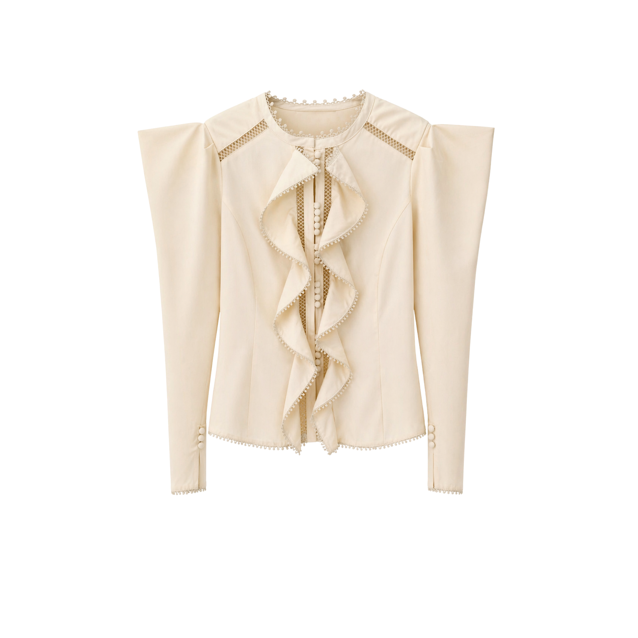 SLEEVE AND COLLAR DETAIL 100% COTTON BLOUSE CREAM