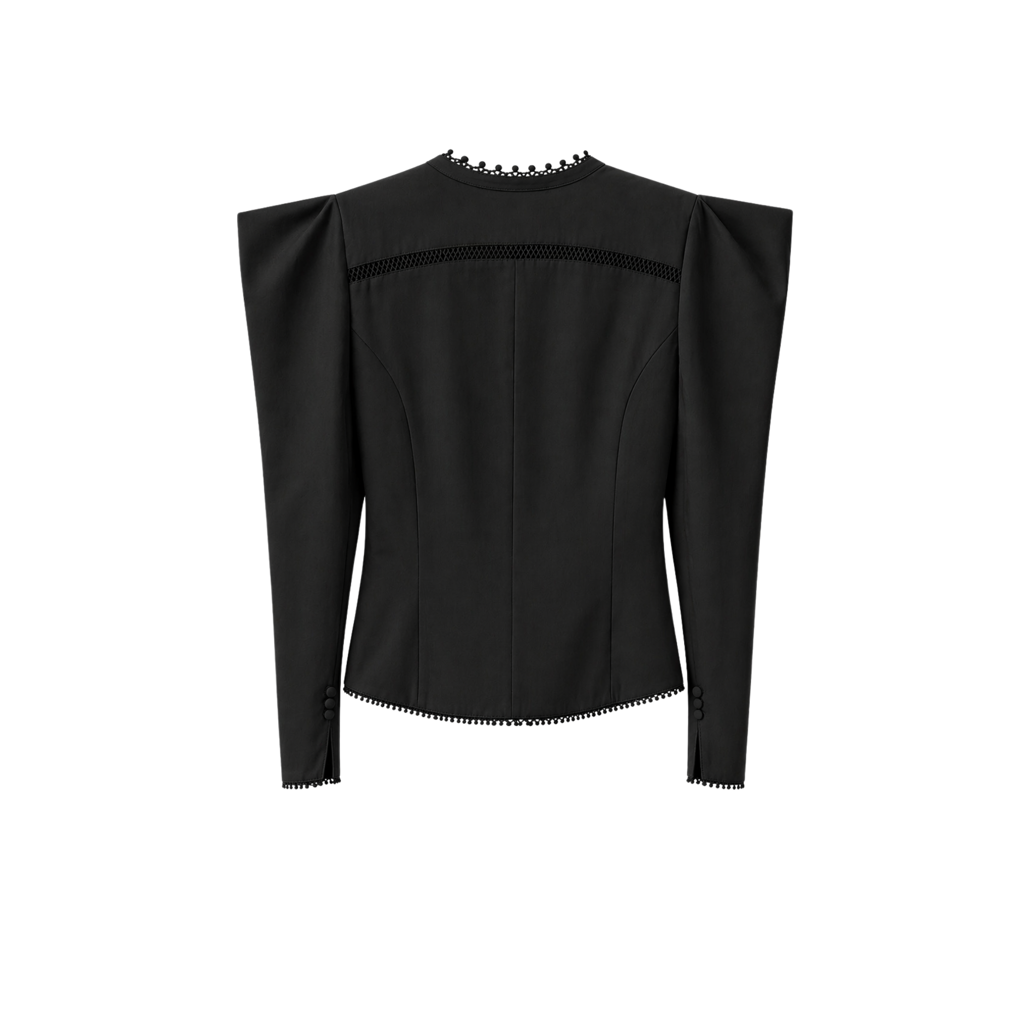 SLEEVE AND COLLAR DETAIL 100% COTTON BLOUSE BLACK