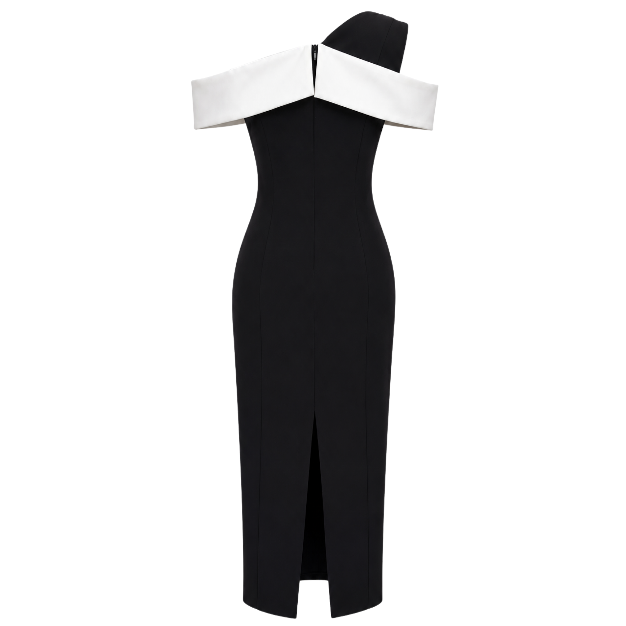 SHOULDER DETAIL CONTRAST FABRIC MIX PENCIL DRESS BLACK