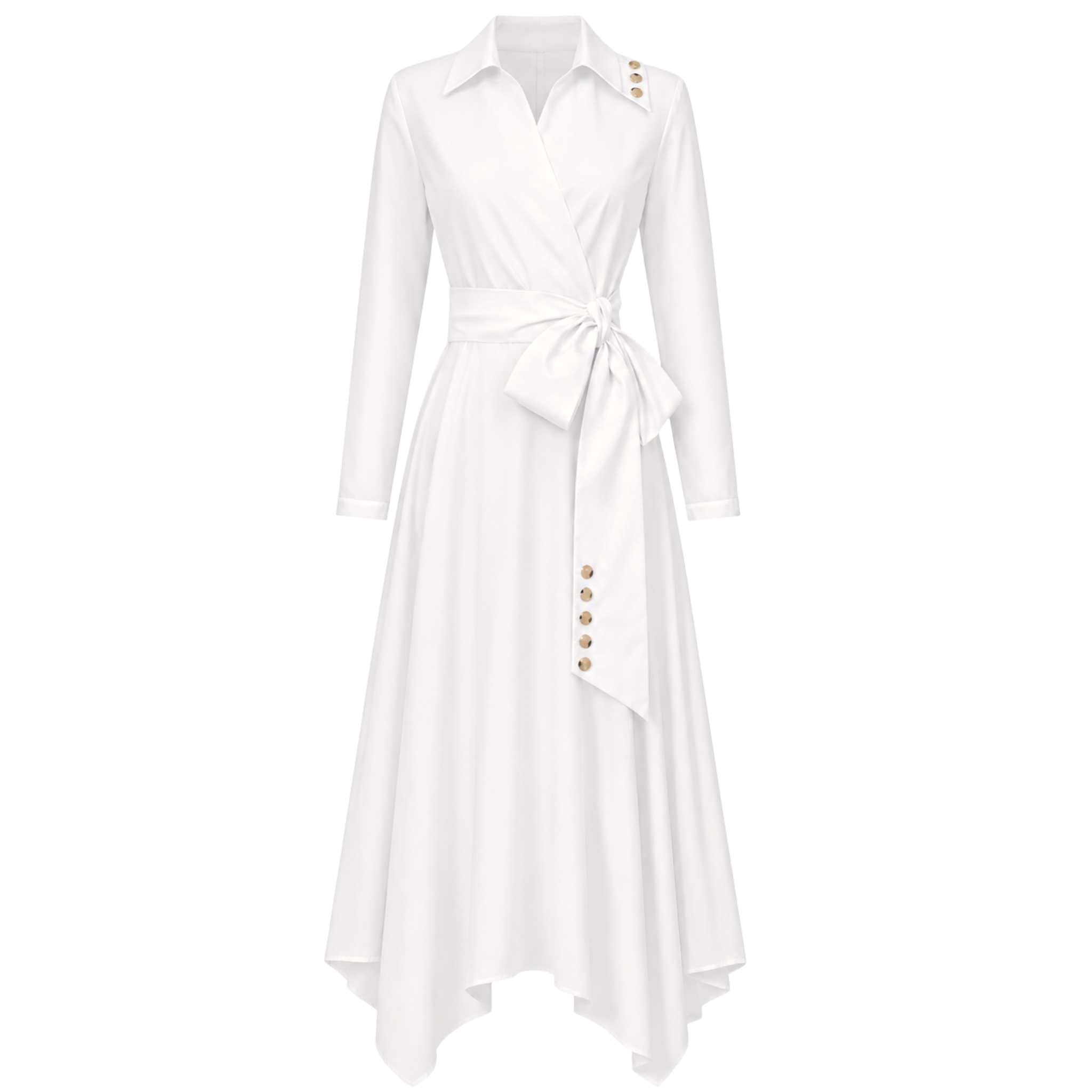 ORNAMENT BUTTON DETAIL WRAP DRESS WHITE