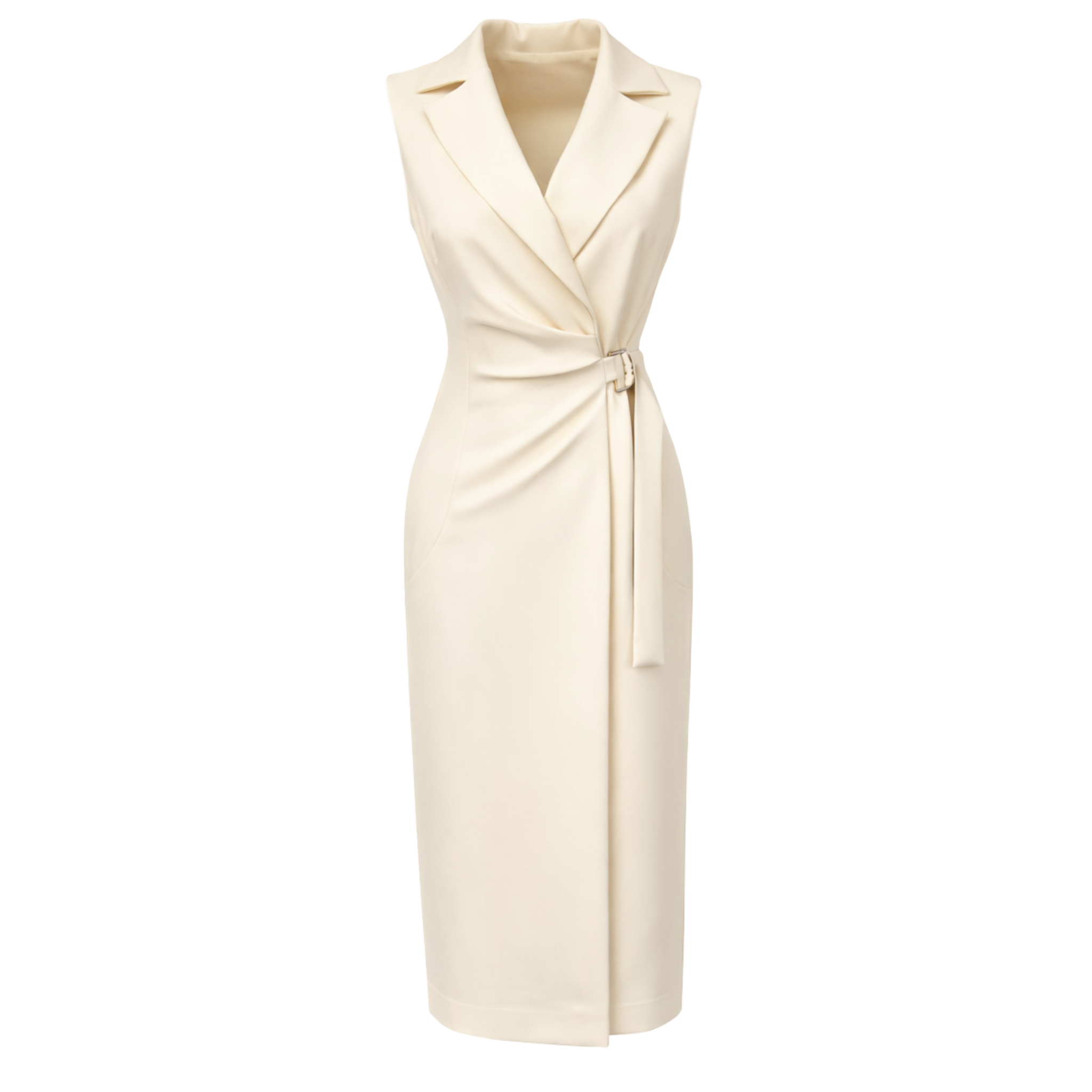 WRAP CLOSURE BLAZER COLLAR DRESS ECRU