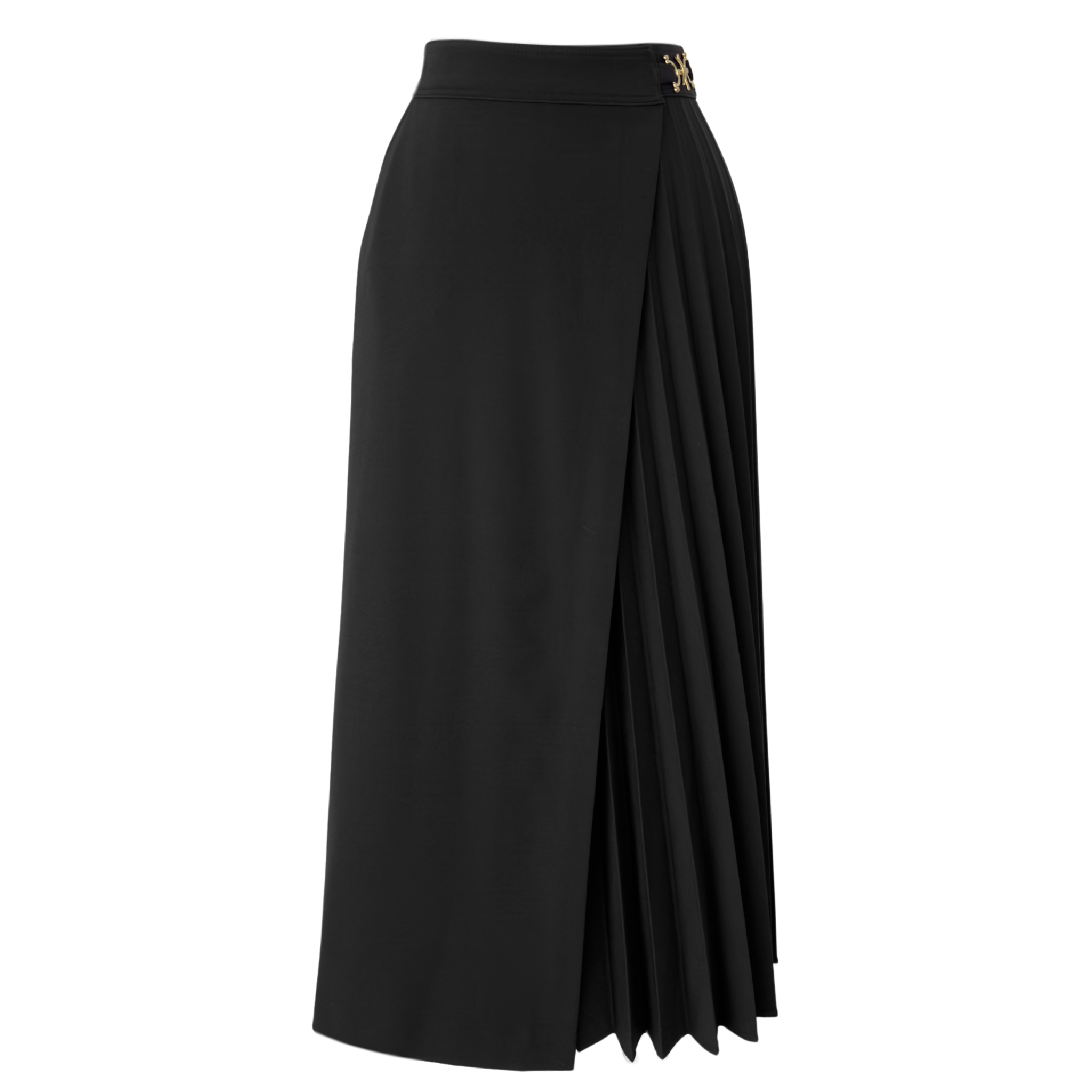 WRAP CLOSURE PLEAT DETAIL SKIRT BLACK