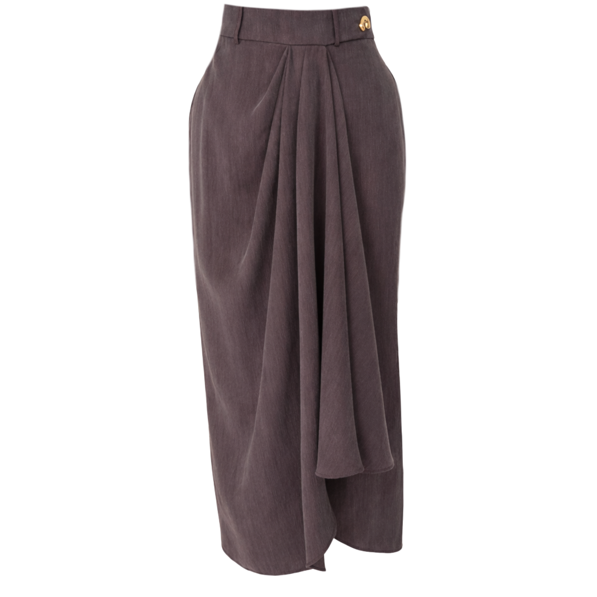WRAP STYLE TENCEL SKIRT BROWN