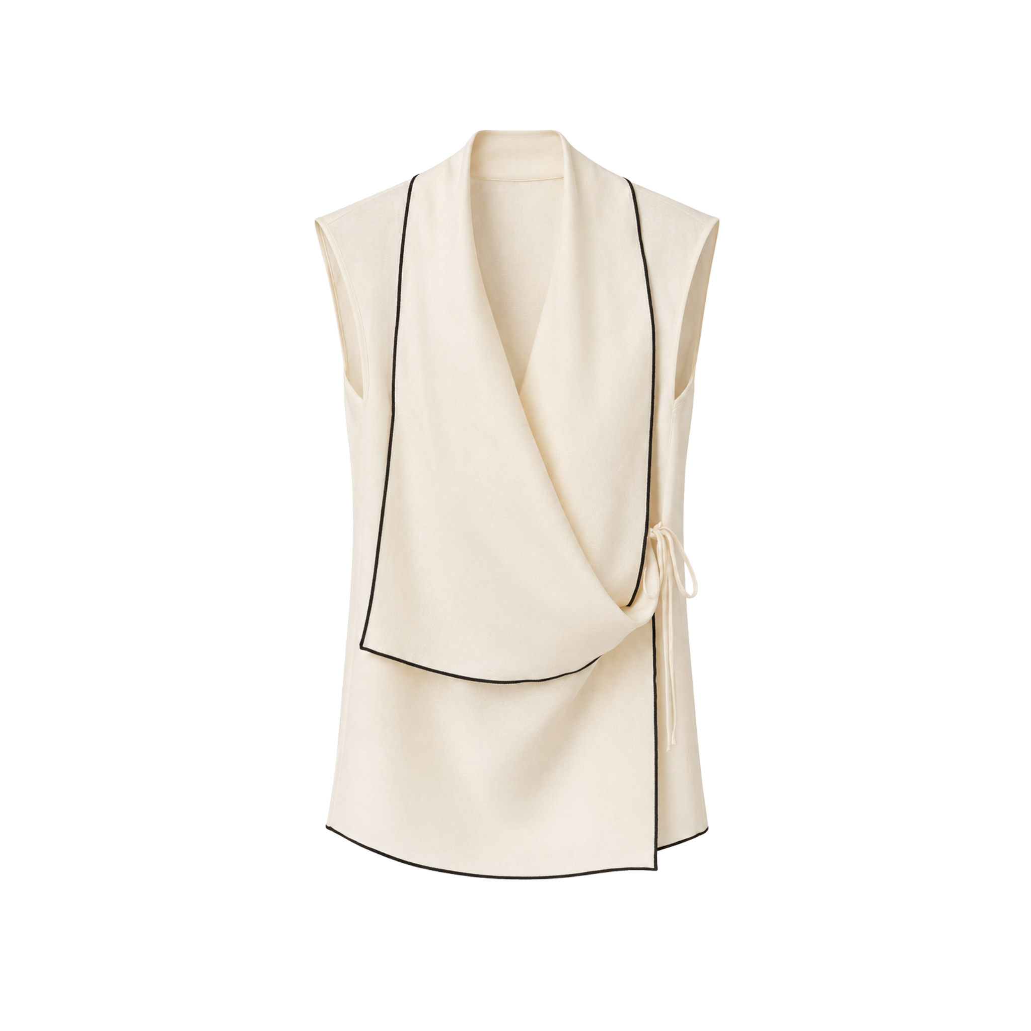 CONTRAST STITCH DETAIL WRAP VEST BEIGE