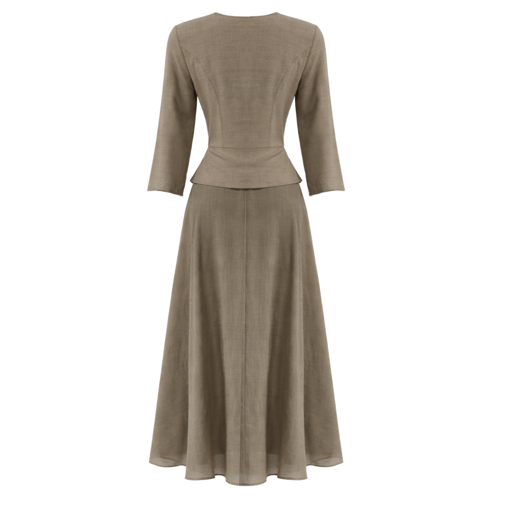 WRAP NECK FABRIC MIX DRESS KHAKI