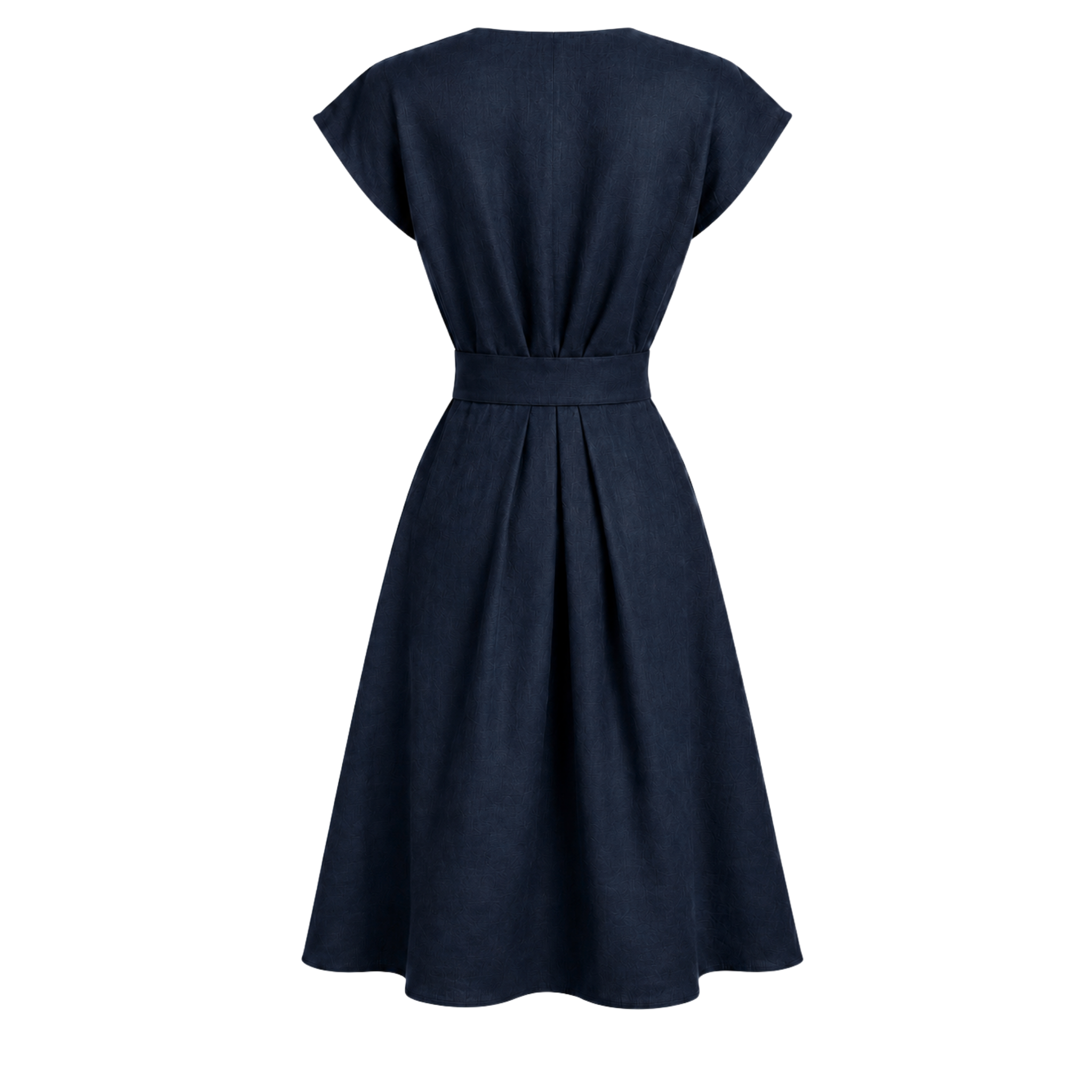 100% LINEN WRAP NECK DRESS NAVY