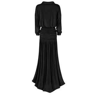 MAKSİ BOY DRAPE DETAY ELBİSE SİYAH