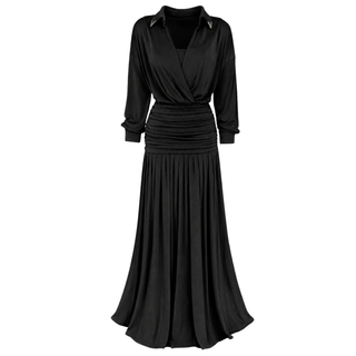 MAKSİ BOY DRAPE DETAY ELBİSE SİYAH