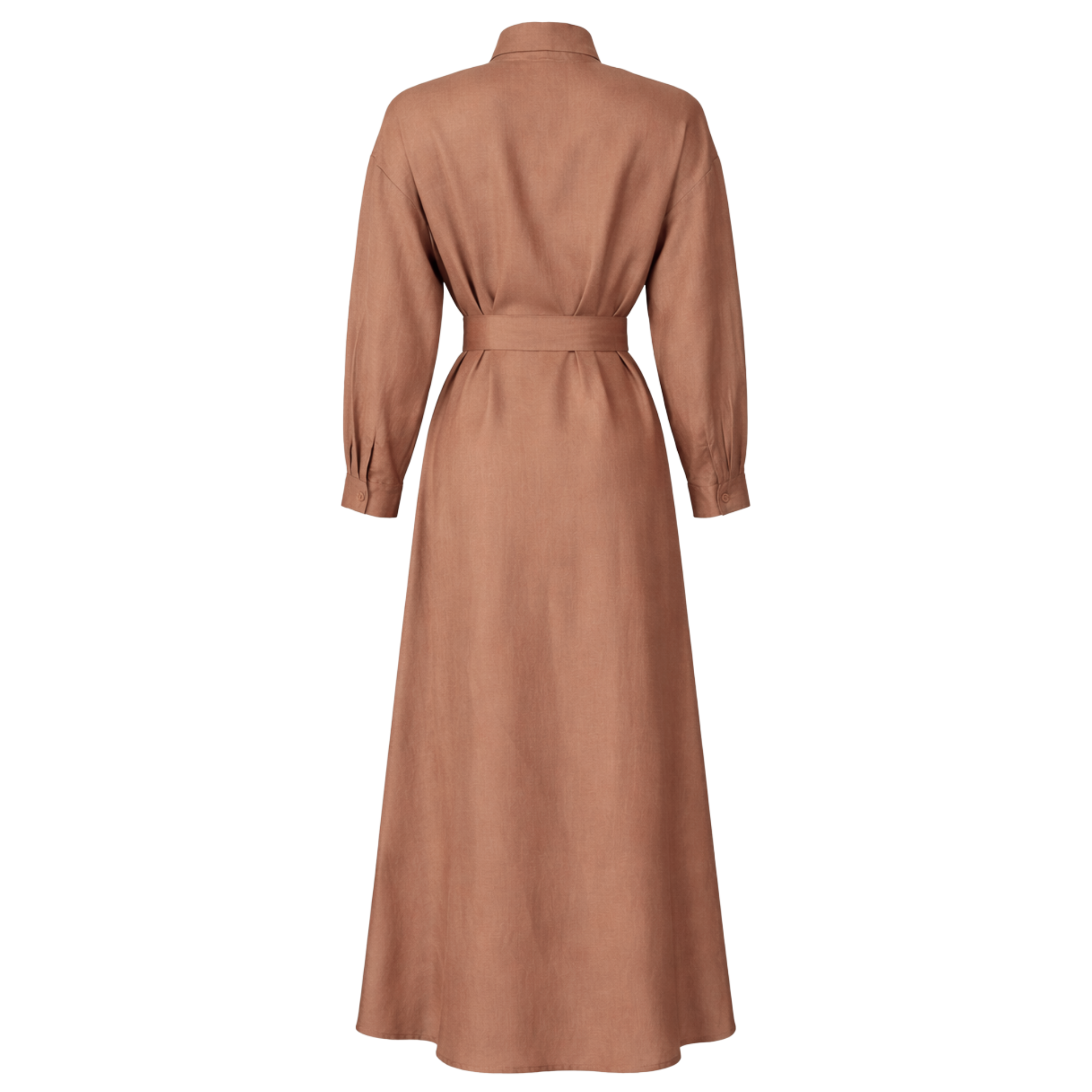 EMBROIDERY DETAIL MAXI LENGTH LINEN DRESS CARAMEL
