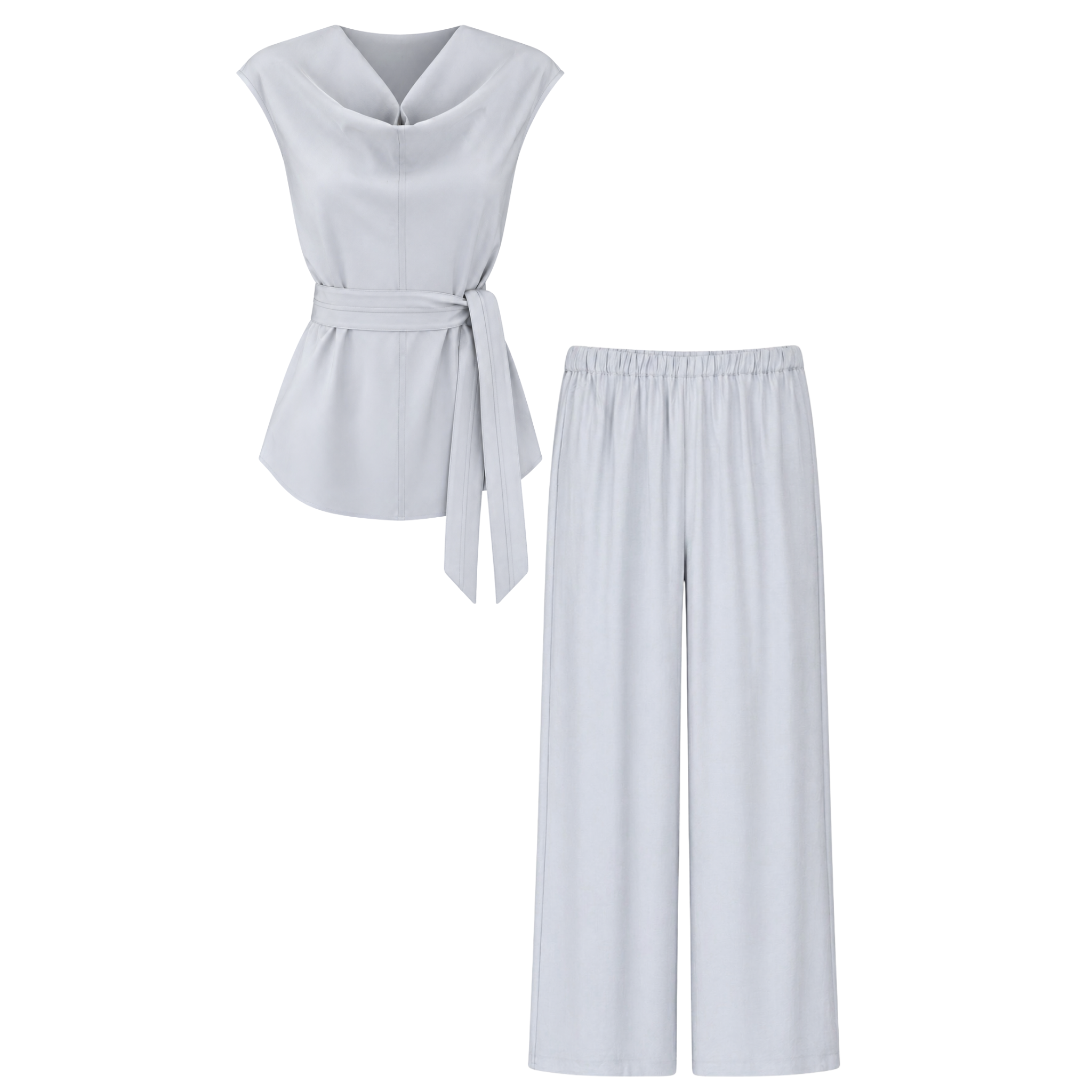 BELTED WAIST COLLAR DETAIL MODAL SET BABY BLUE