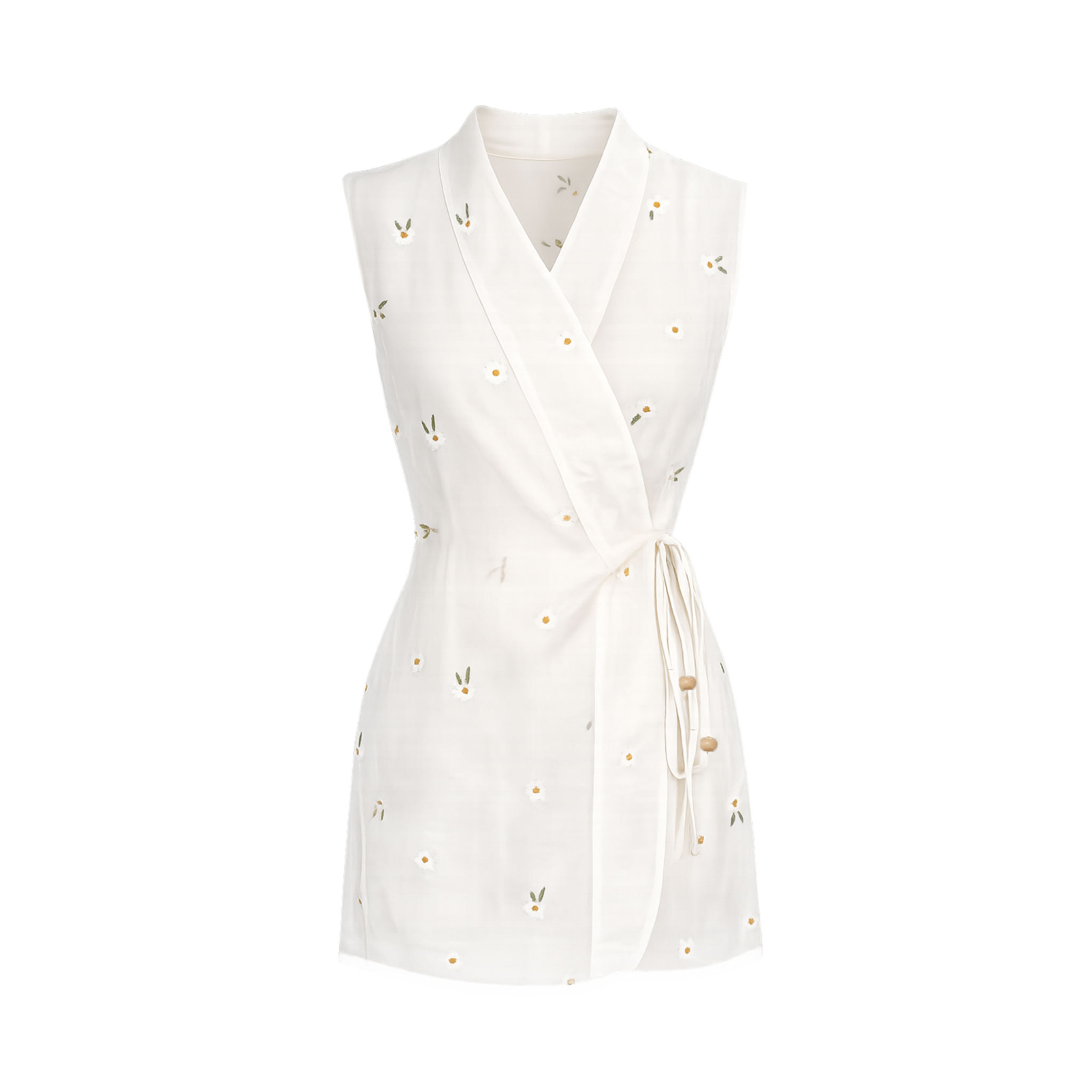 SEMI-SHEER EMBROIDERY DETAIL LINEN SET WHITE