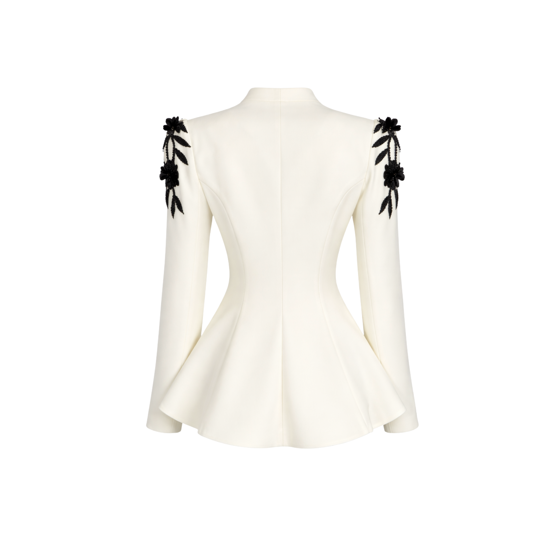 3D FLORAL SHOULDERS EMBROIDERED SET BLACK