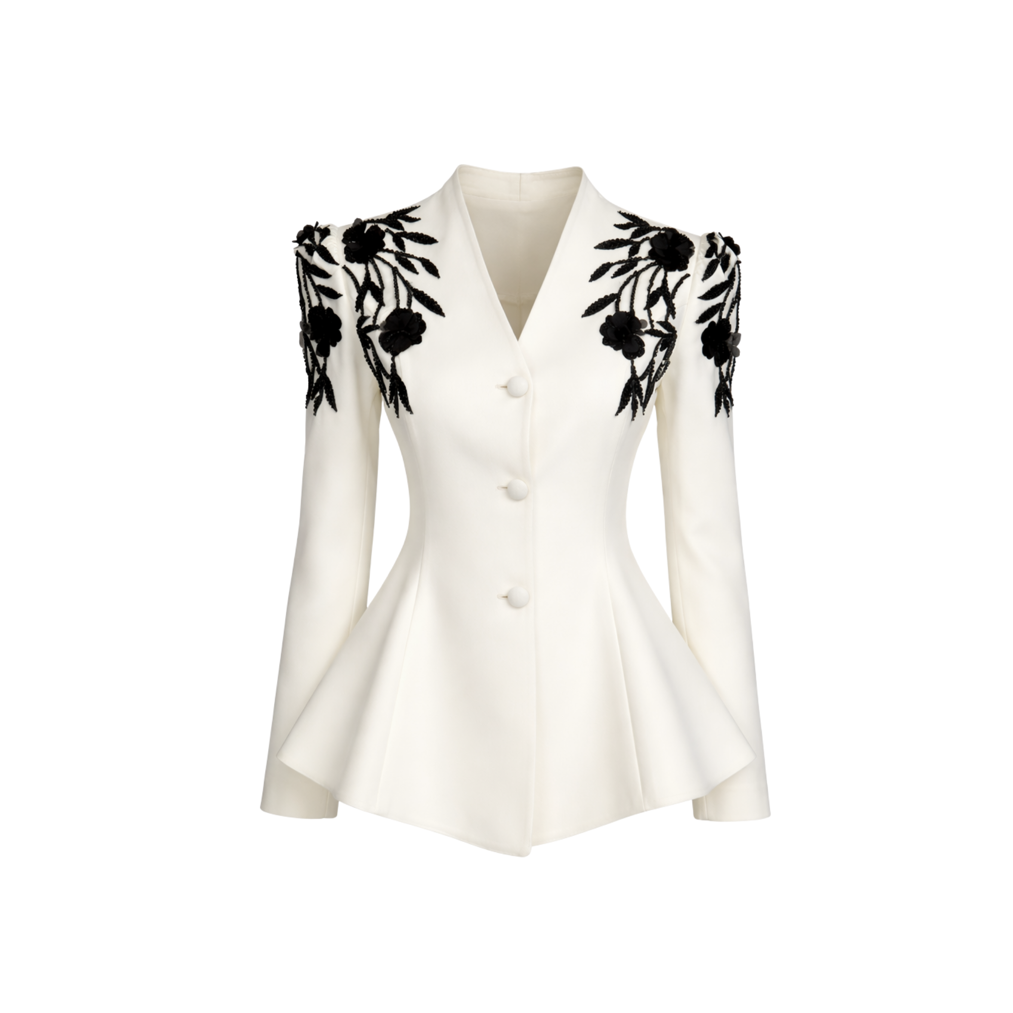 3D FLORAL SHOULDERS EMBROIDERED SET BLACK