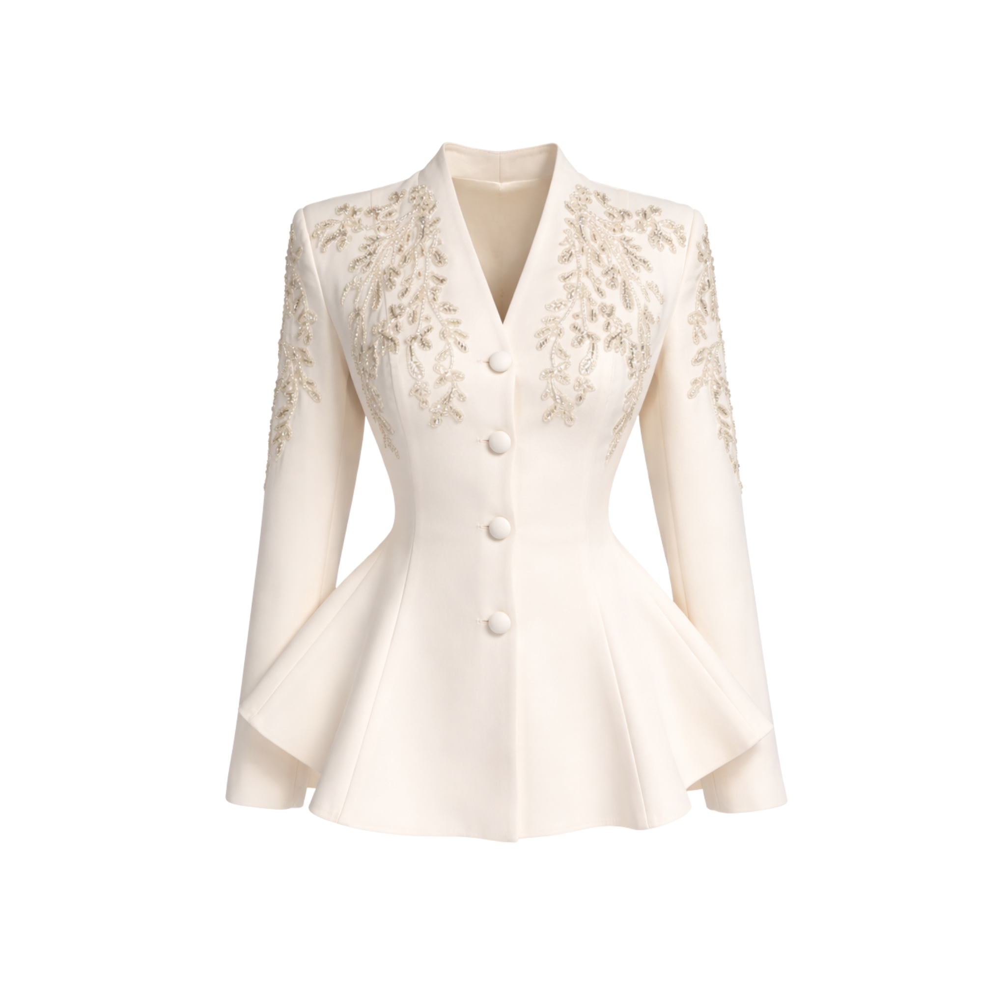 EMBROIDERY SHOULDERS DETAIL JACKET AND TROUSERS SET ECRU