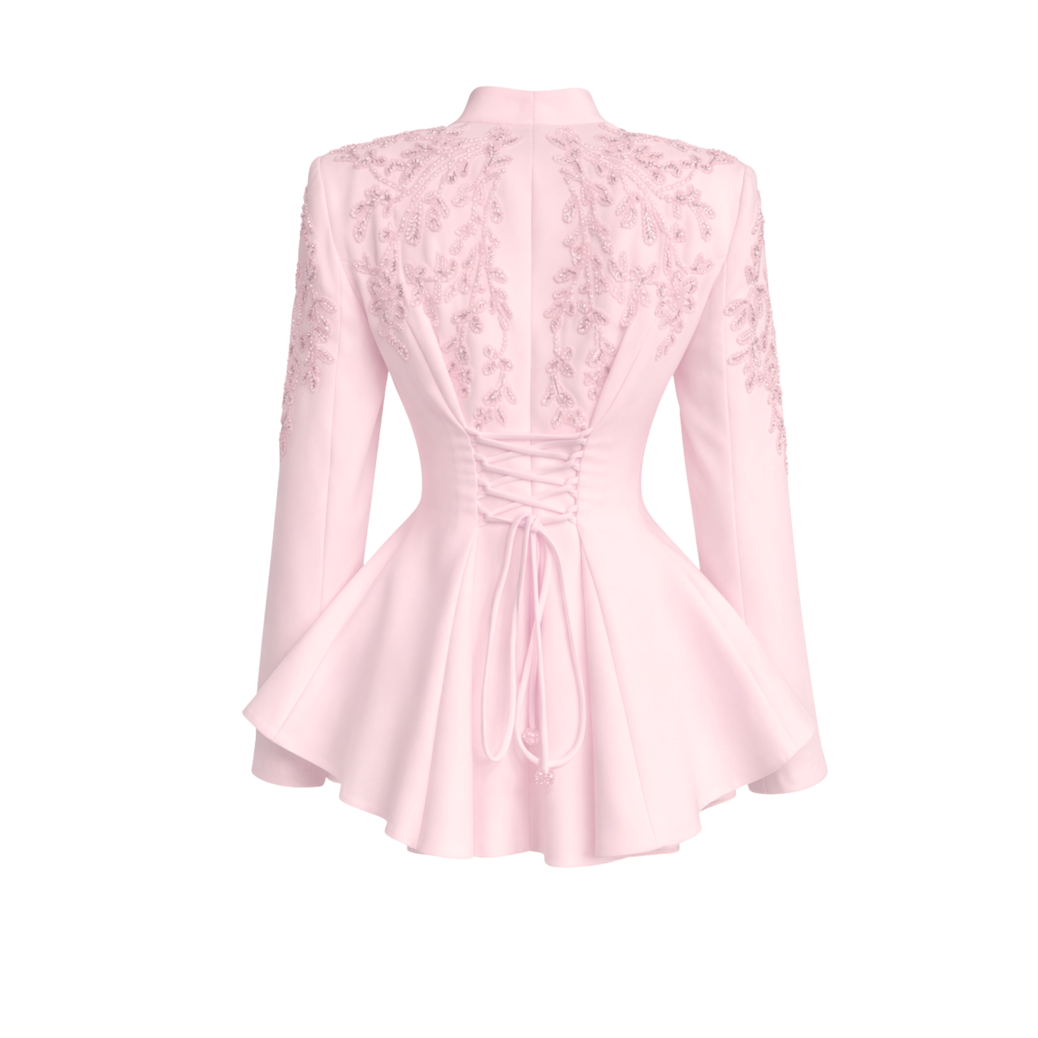 EMBROIDERY SHOULDERS DETAIL SKIRTED SET PINK