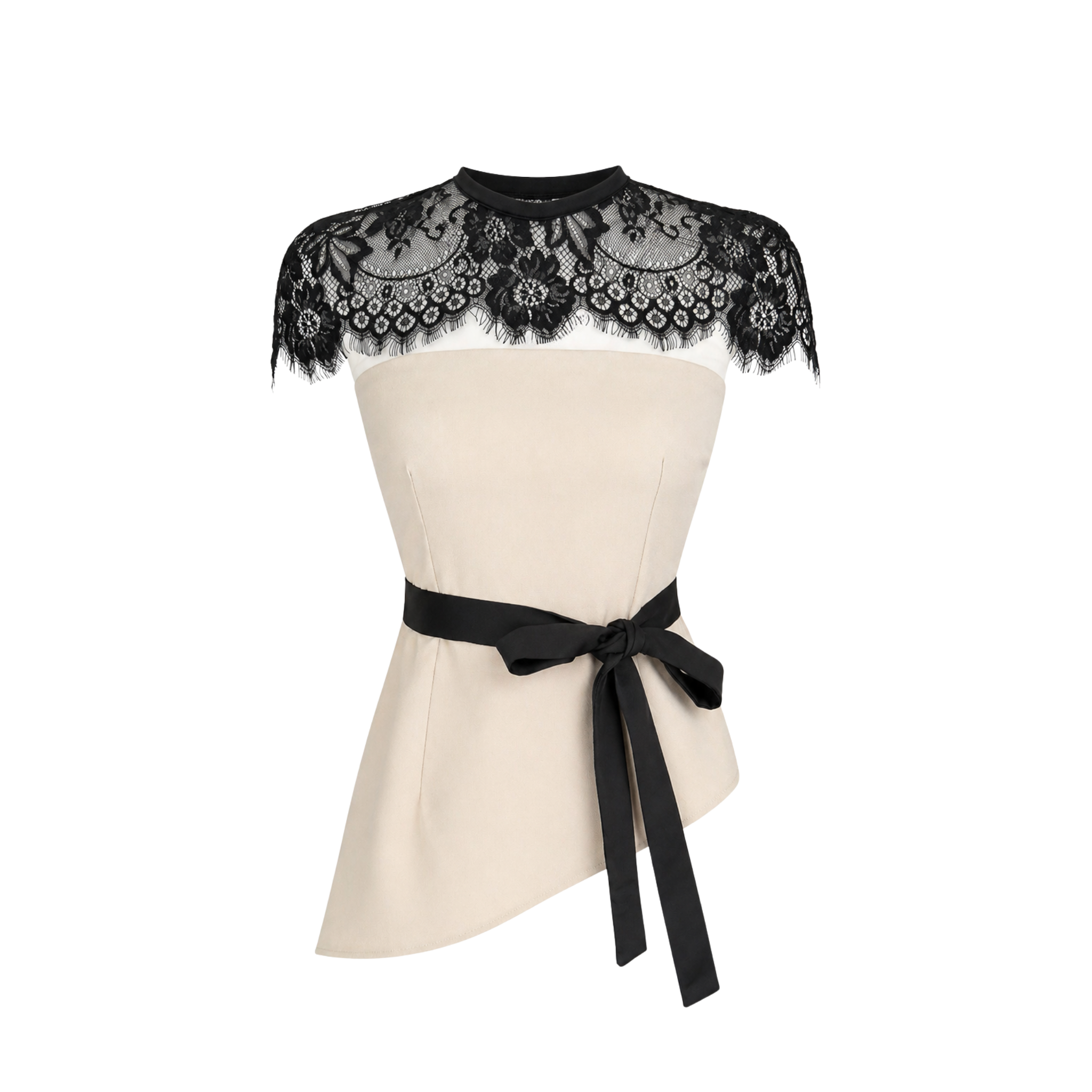 LACE SHOULDER DETAIL BLOUSE AND TROUSERS SET STONE