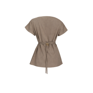 ASİMETRİK YAKA DRAPE DETAY BLUZ VİZON