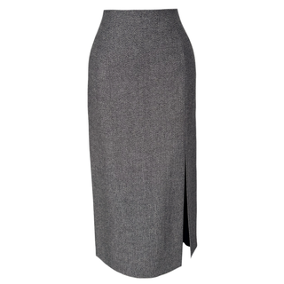SNOW WOOL BLEND FRONT SLIT SKIRT GRAY