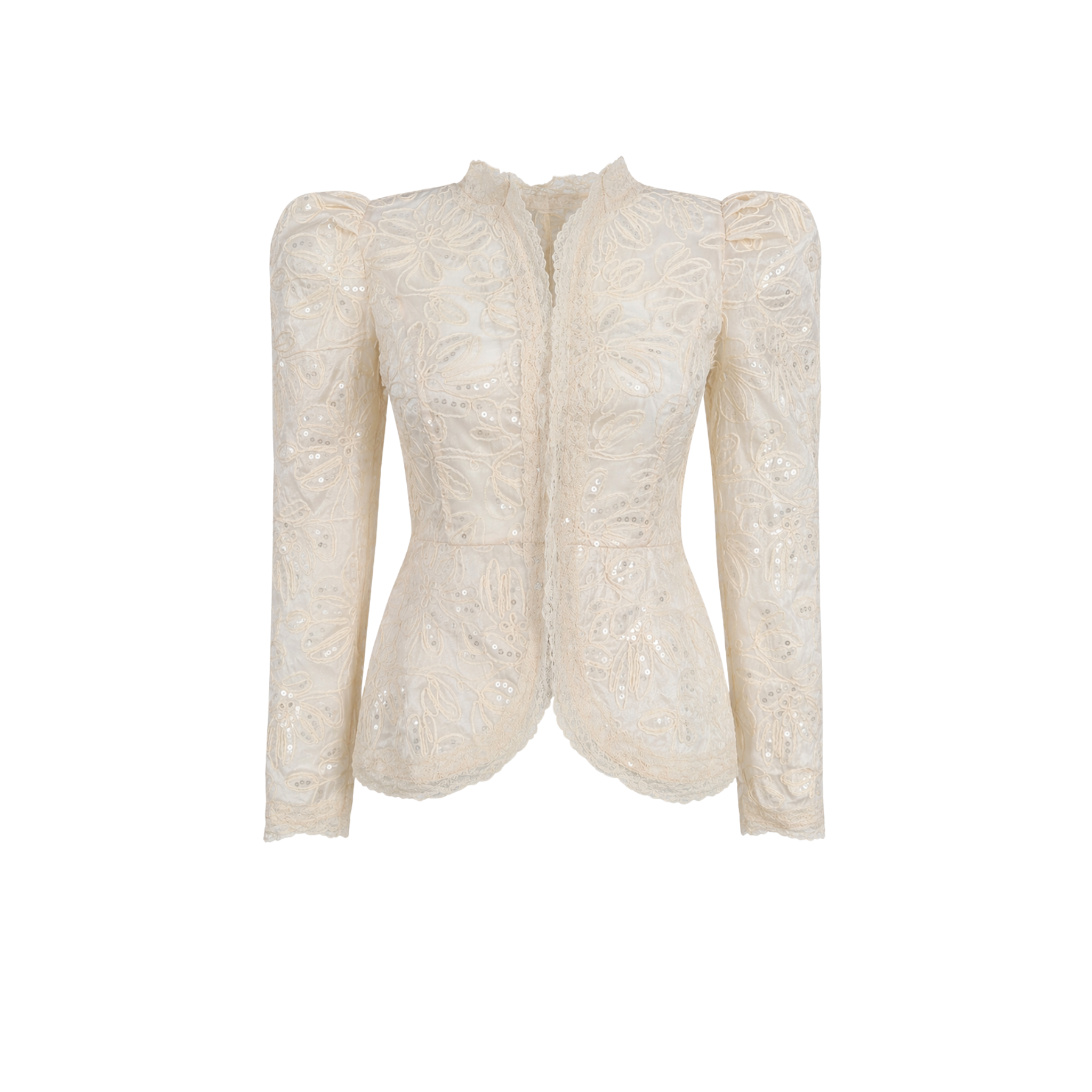 SEQUIN EMBROIDERED LACE DETAIL BLOUSE CREAM