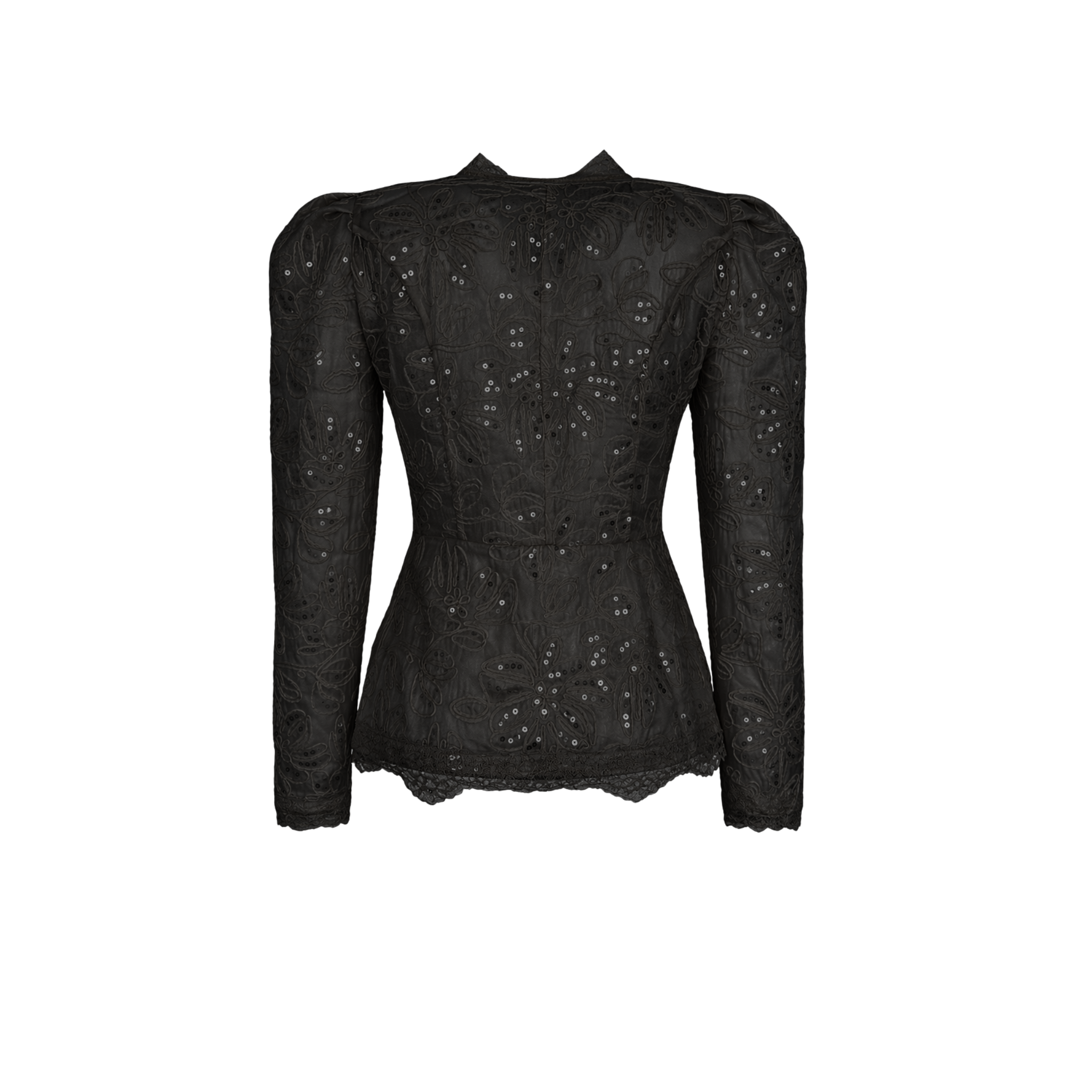 SEQUIN EMBROIDERED LACE DETAIL BLOUSE BLACK
